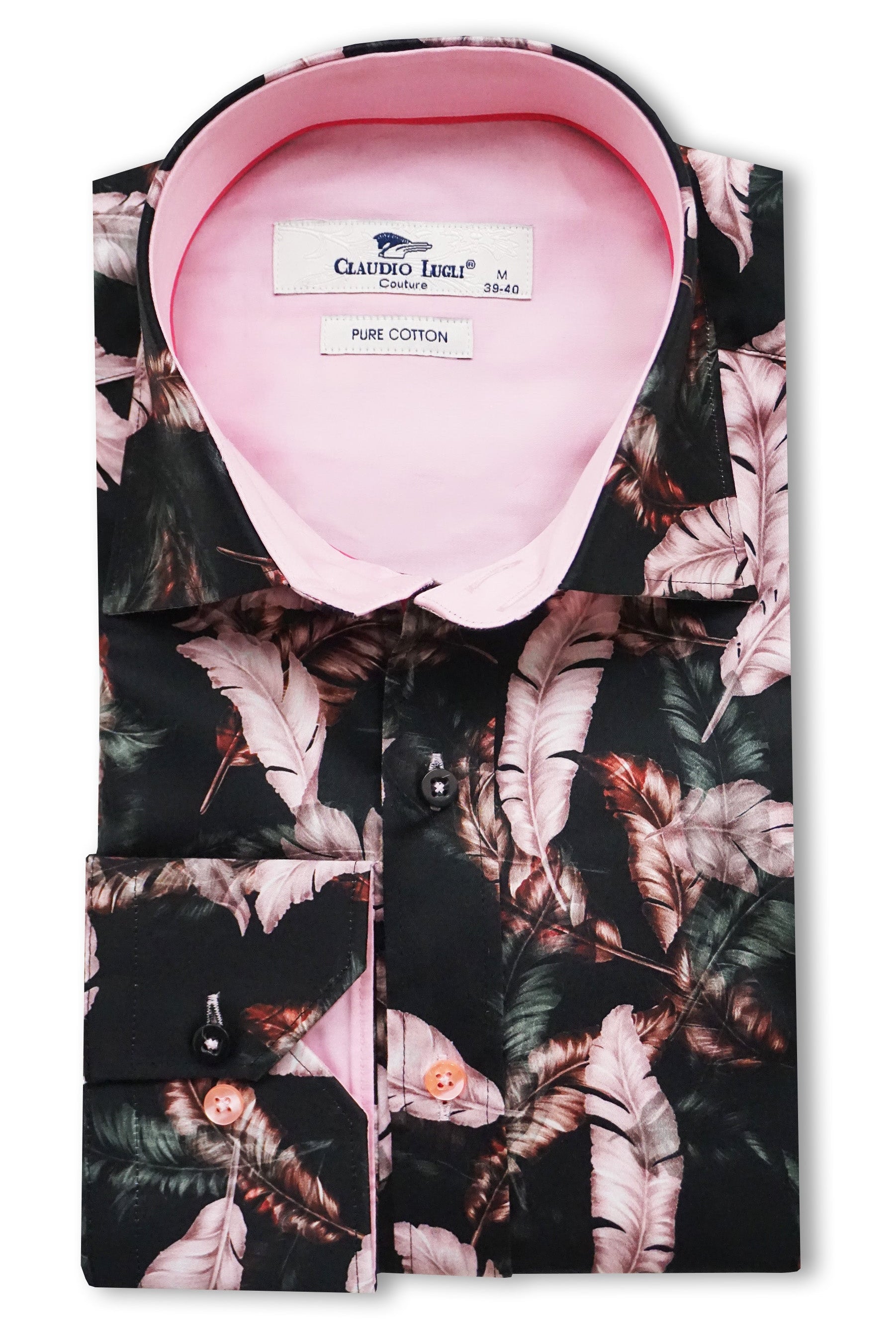 Claudio Lugli Satin Cotton Leaf Print Shirt - Pink/Black