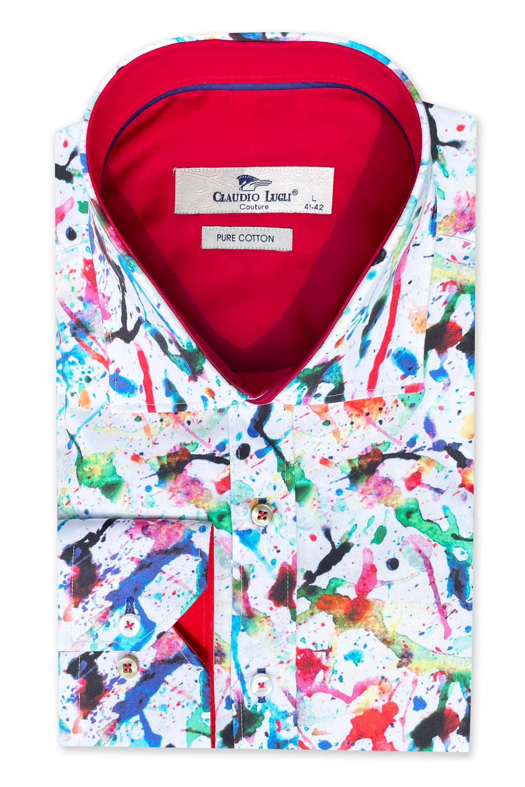 Claudio Lugli Satin Cotton Paint Splash Print Shirt - White