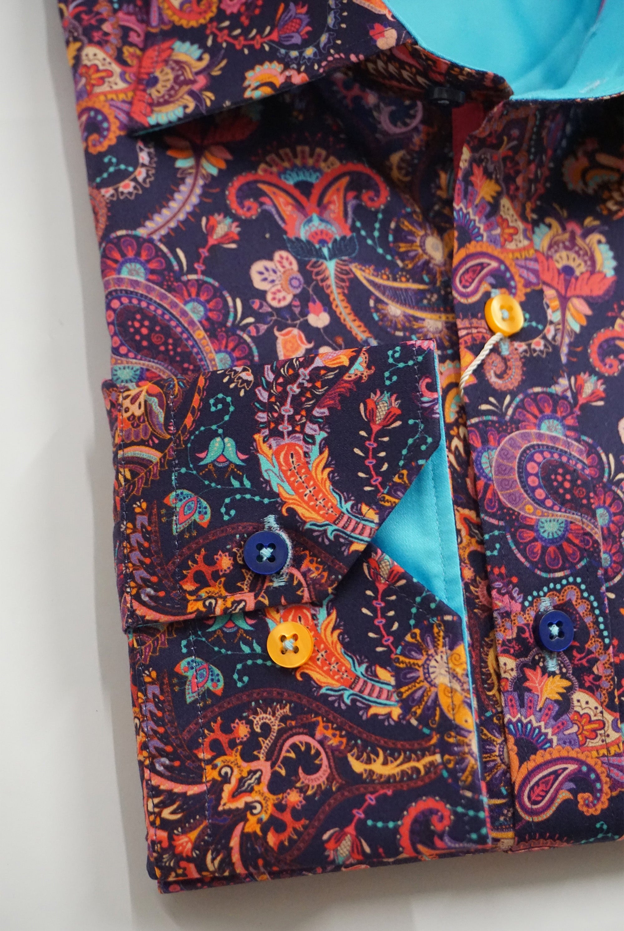 Claudio Lugli Satin Cotton Paisley Print Shirt - Navy/Multi
