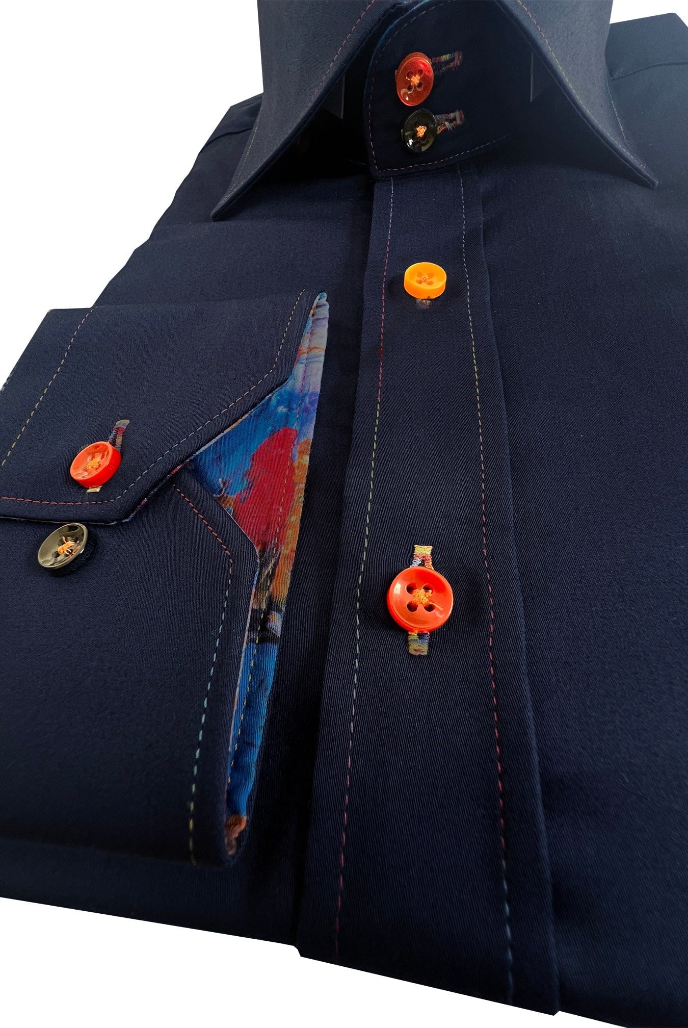 Claudio Lugli Satin Cotton Plain Shirt - Navy