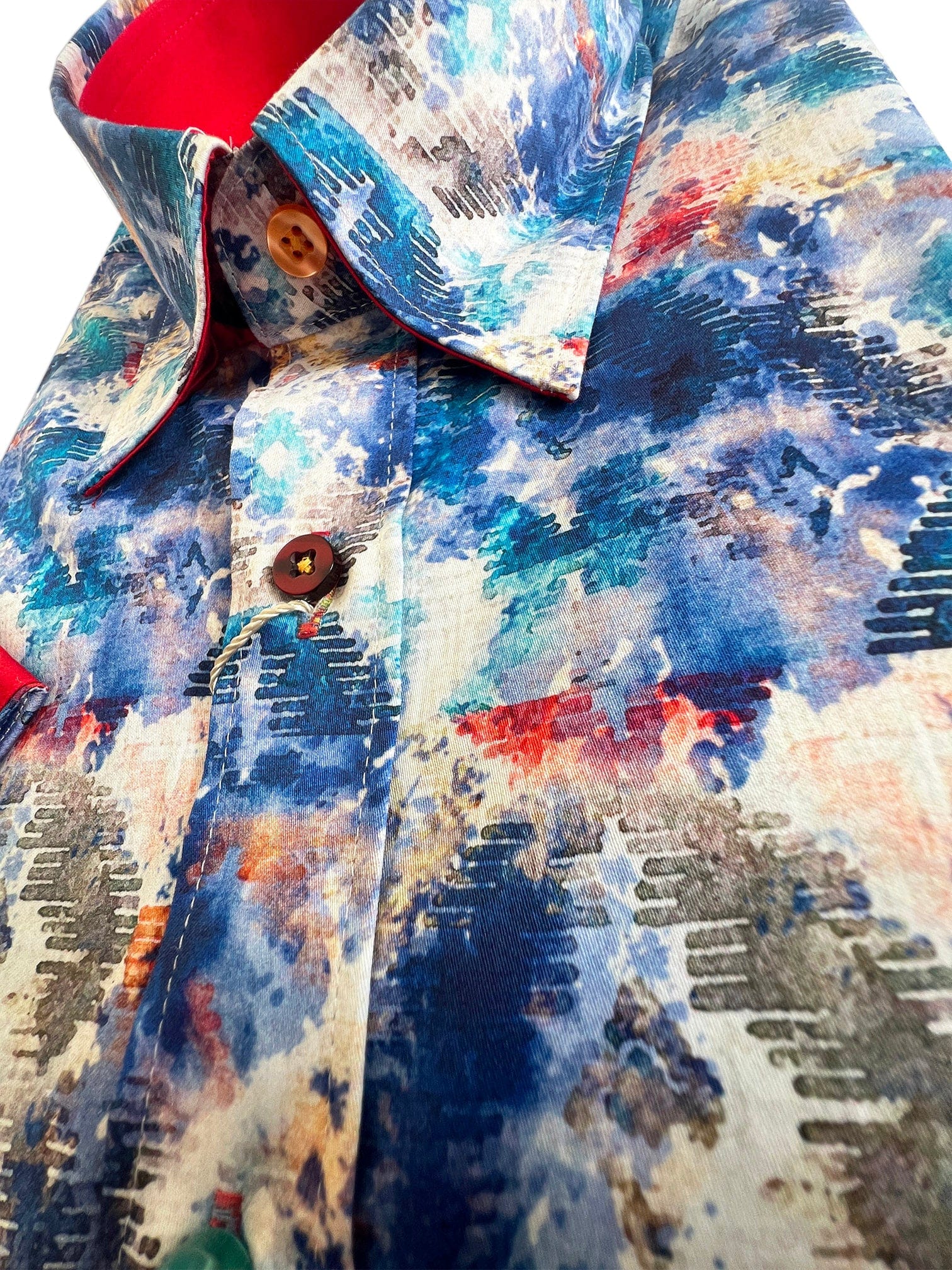 Claudio Lugli Satin Cotton Splash Print Short Sleeve Shirt - Blue