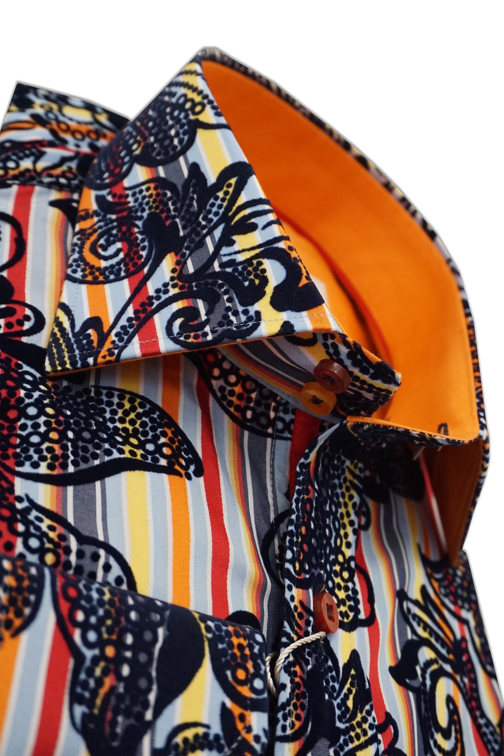 Claudio Lugli Satin Cotton Striped Flock Shirt - Orange