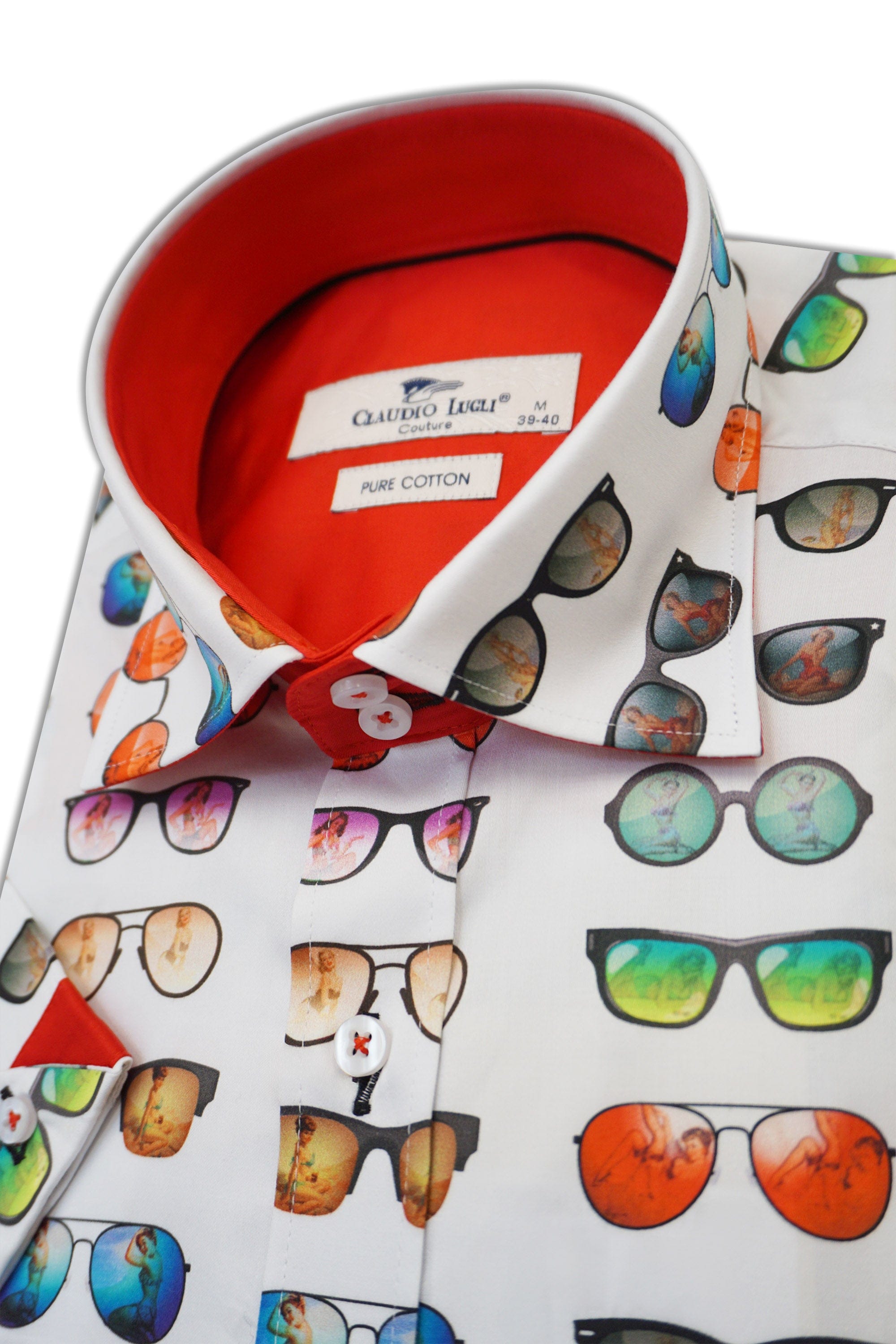 Claudio Lugli Satin Cotton Sunglasses Print Short Sleeve Shirt - White