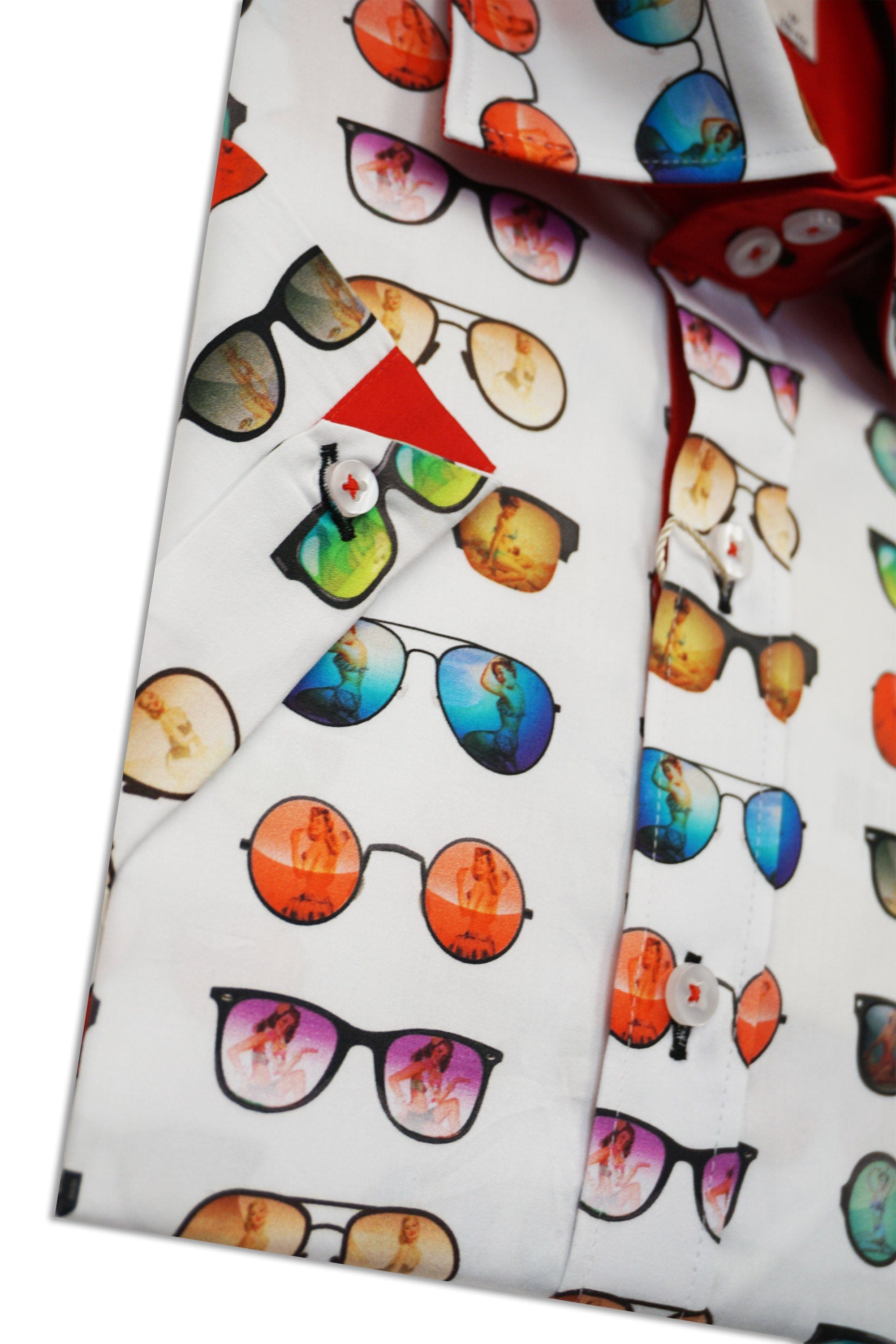 Claudio Lugli Satin Cotton Sunglasses Print Short Sleeve Shirt - White