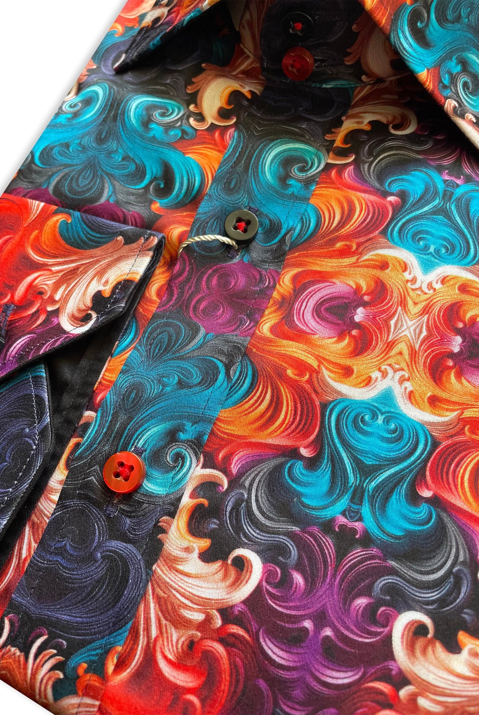 Claudio Lugli Satin Cotton Wavy Ornaments Print Shirt - Orange