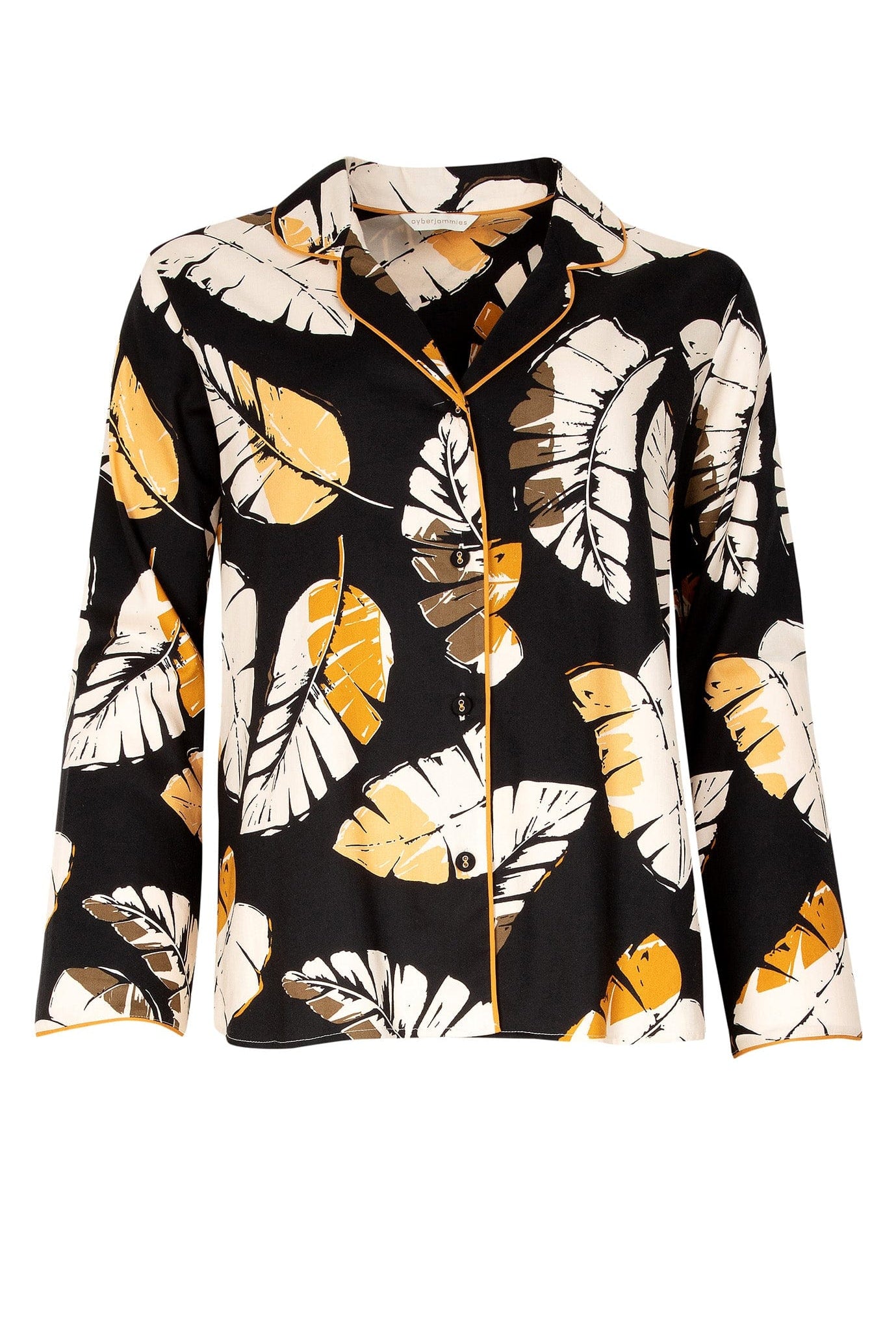 Cyberjammies Annie Leaf Print Pyjama Top - Black/Mustard