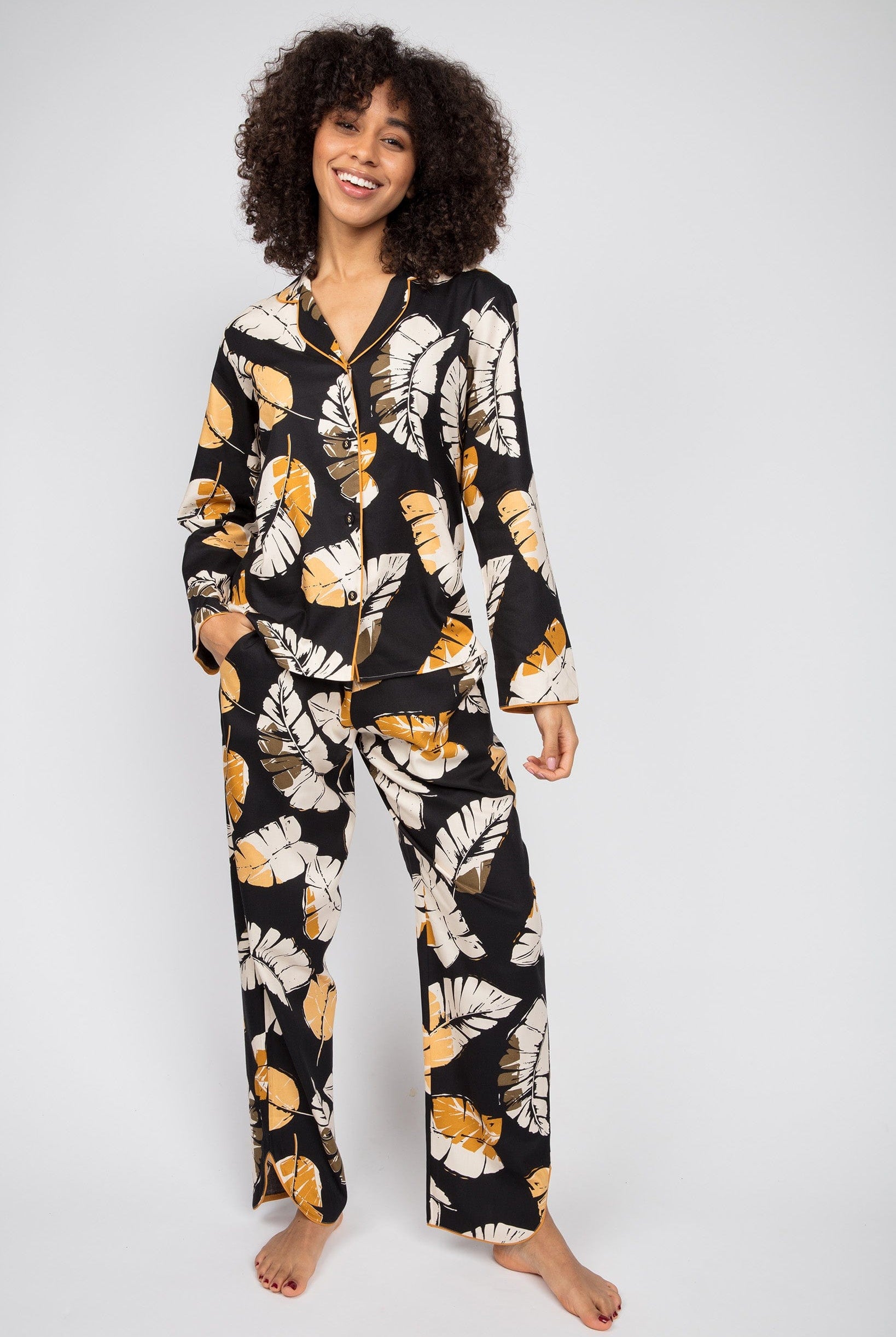 Cyberjammies Annie Leaf Print Pyjama Top - Black/Mustard