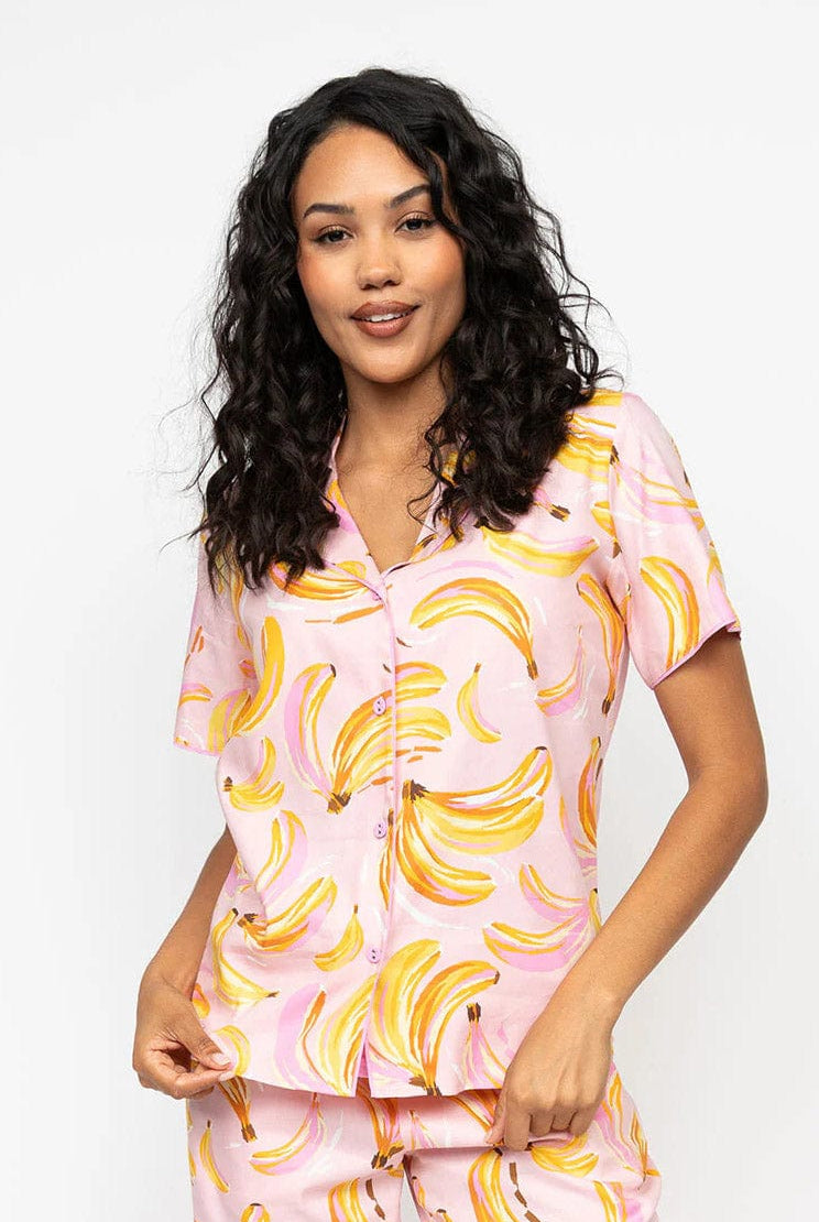 Cyberjammies Betsy Banana Print Cropped Pyjama Set - Pink
