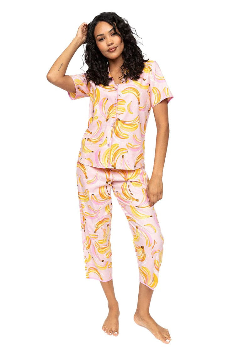 Cyberjammies Betsy Banana Print Cropped Pyjama Set - Pink