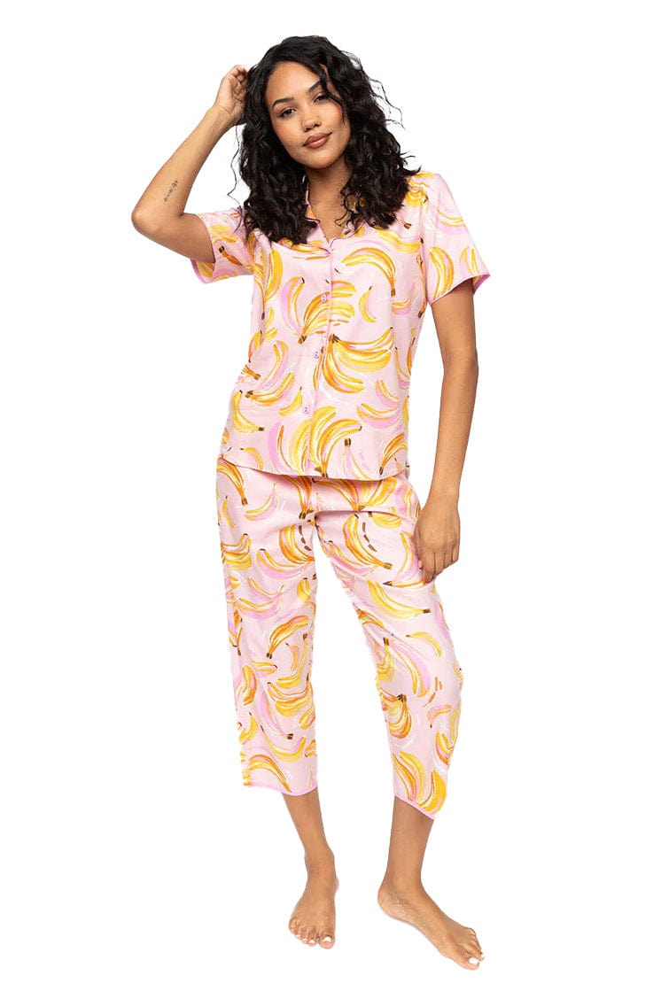 Cyberjammies Betsy Banana Print Cropped Pyjama Set - Pink