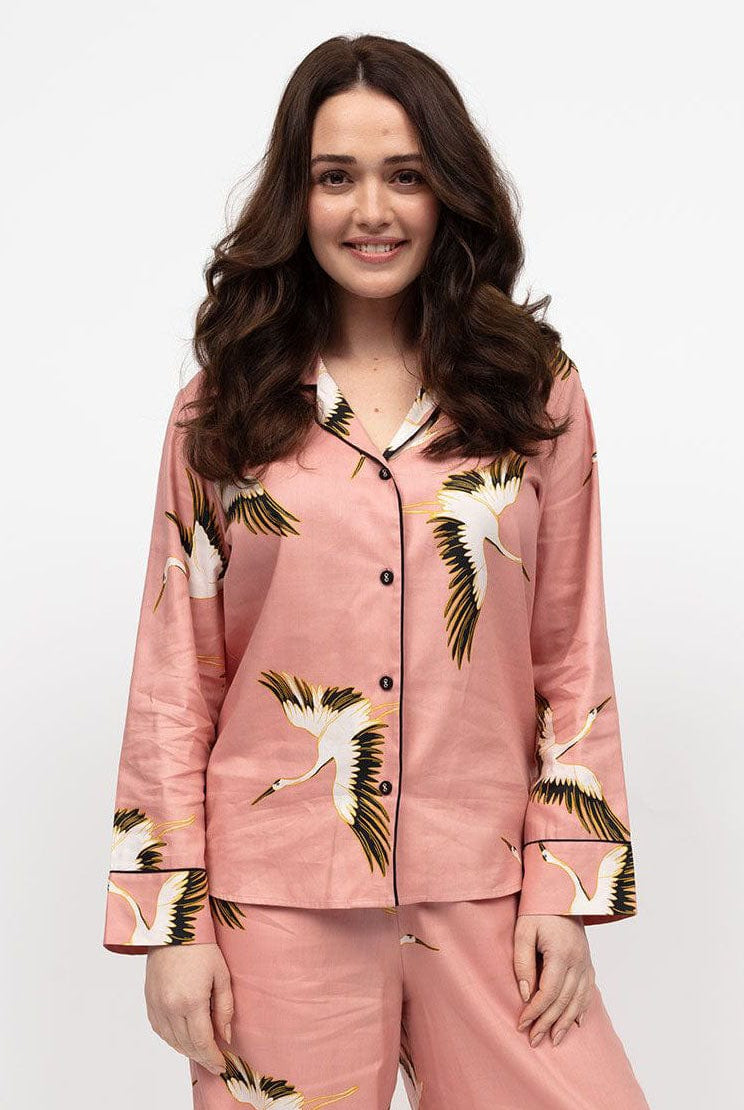 Cyberjammies Bonnie Bird Print Wide Leg Pyjama Set - Pink