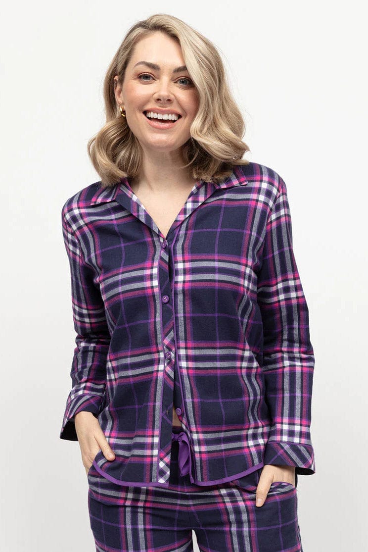 Cyberjammies Edie Check Soft Brushed Pyjama Set - Navy/Purple