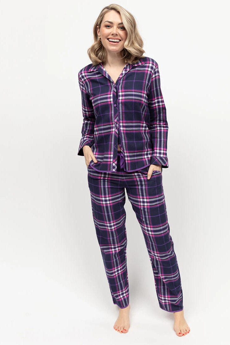 Cyberjammies Edie Check Soft Brushed Pyjama Set - Navy/Purple