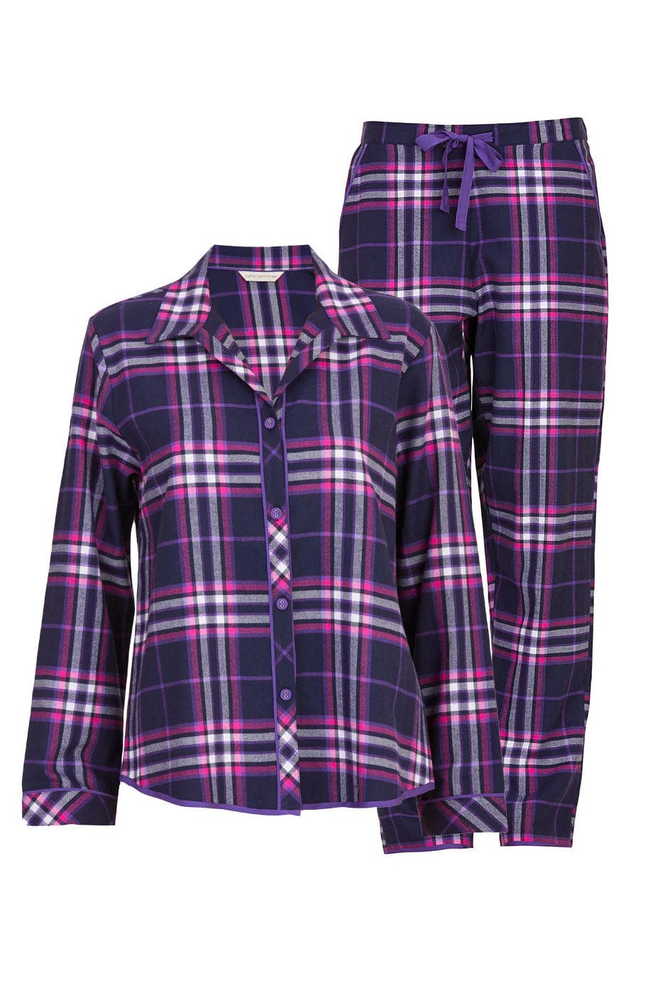 Cyberjammies Edie Check Soft Brushed Pyjama Set - Navy/Purple