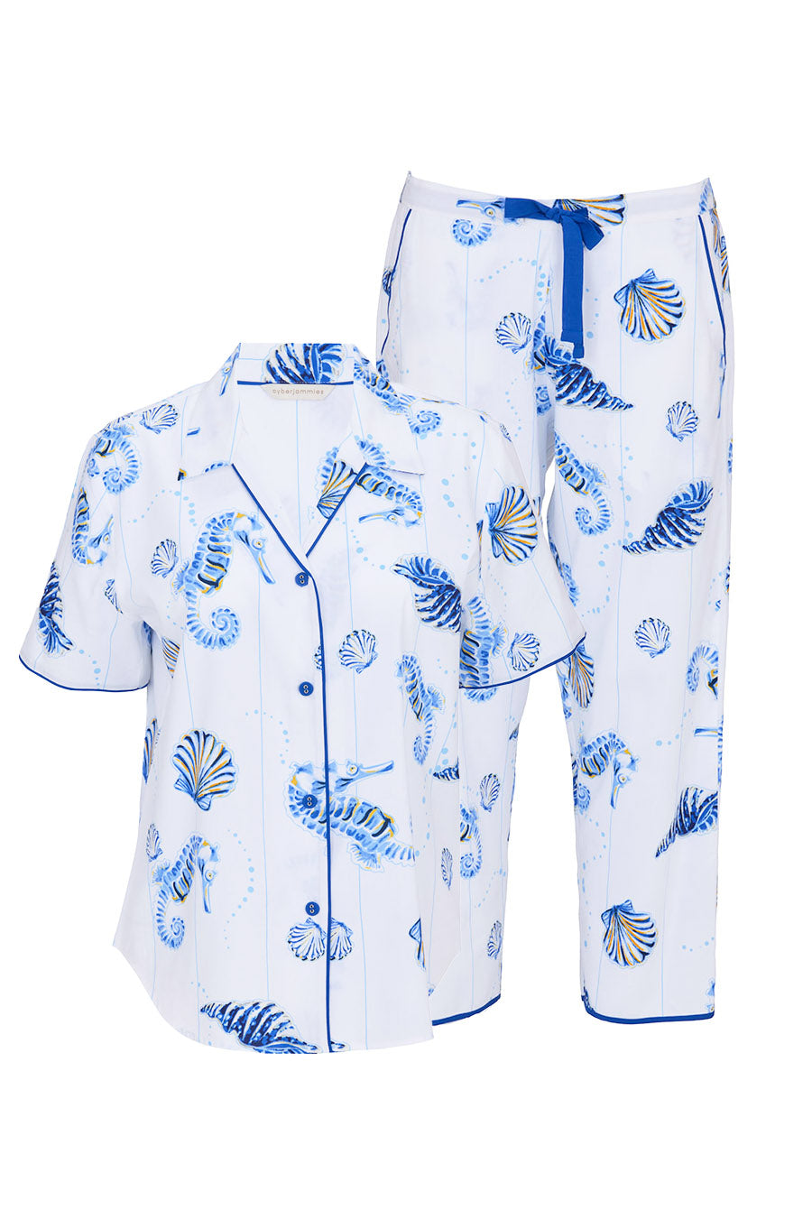 Cyberjammies Essie Sea Horse Stripe Cropped Pyjama Set - Dark Blue