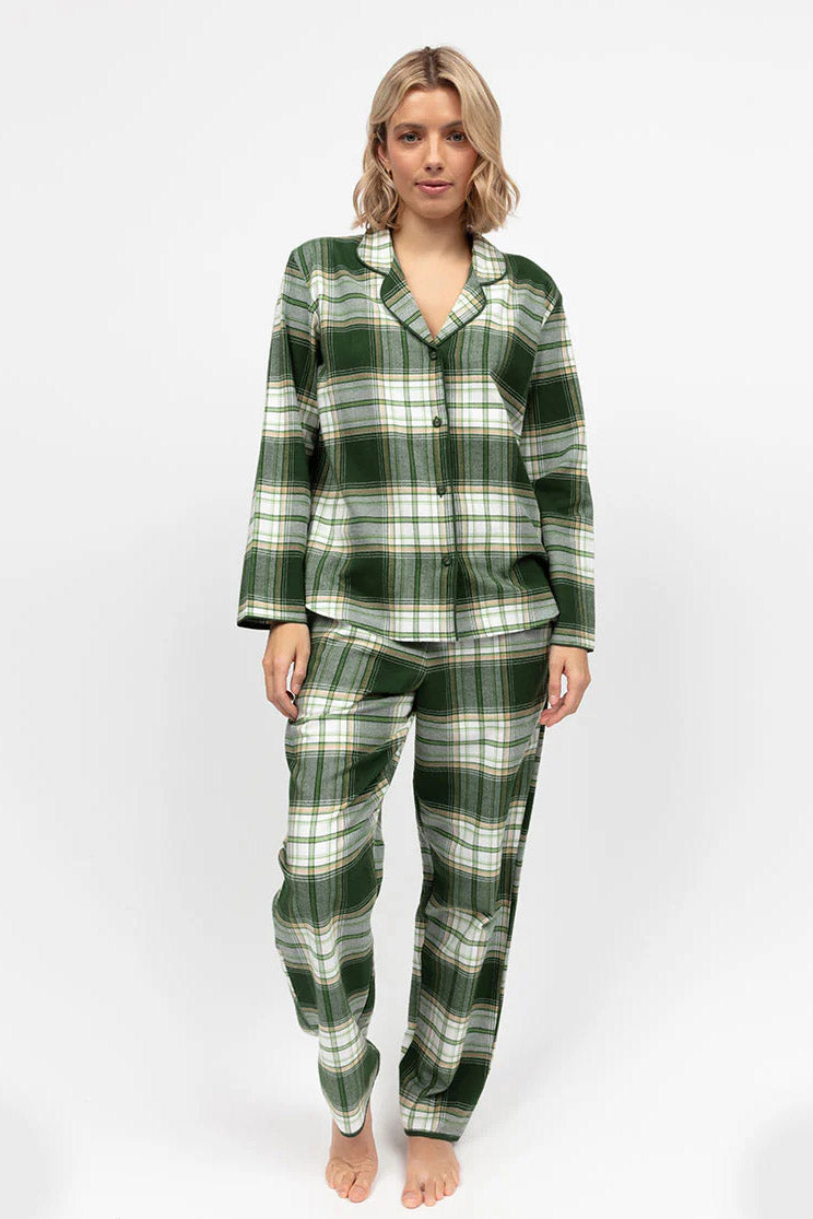 Cyberjammies Fern Brushed Cotton Pyjama Set - Olive Check