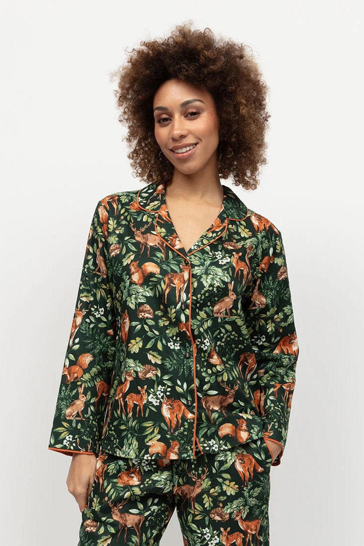 Cyberjammies Forrest Woodland Print Pyjama Set - Dark Green