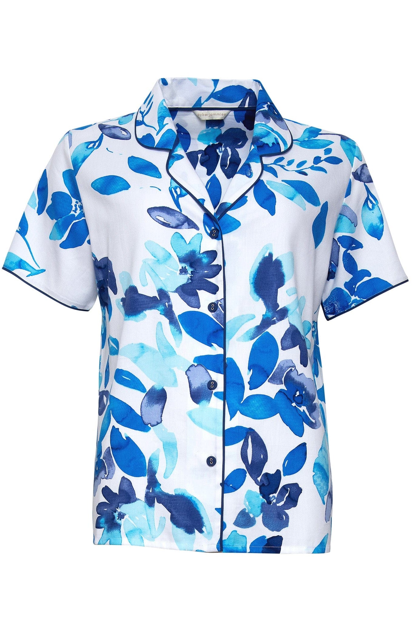 Cyberjammies Libby Bold Floral Button Through Pyjama Top - Blue/White