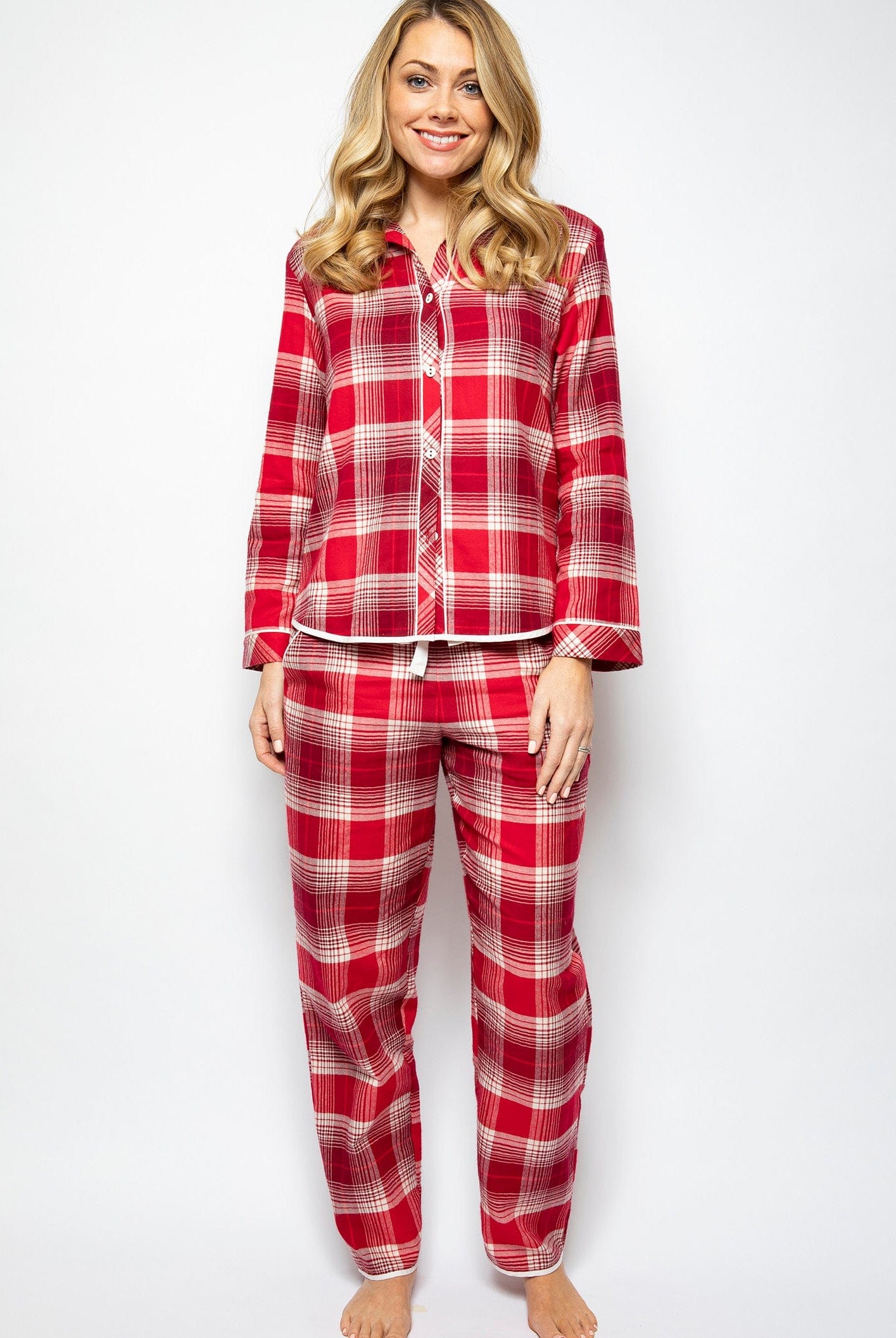 Cyberjammies Megan Check Brushed Pyjama Top - Red/White