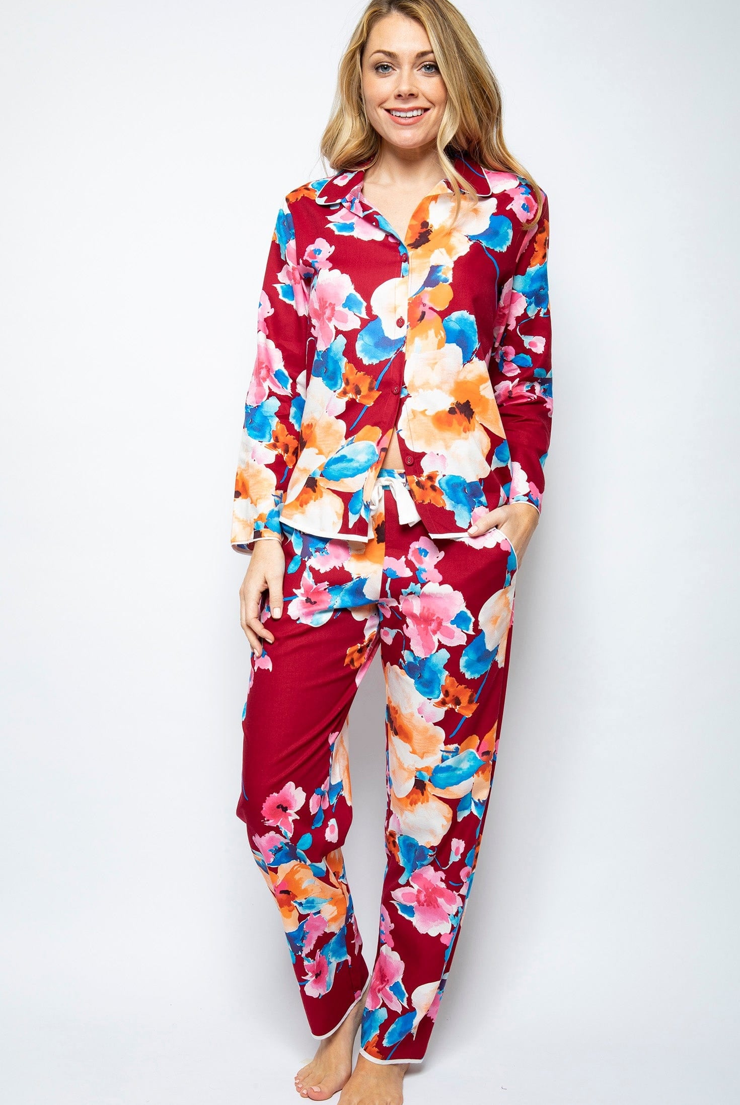 Cyberjammies Megan Floral Print Pyjama Top - Red/Multi