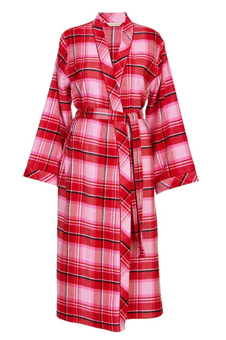 Cyberjammies Noelle Check Soft Brushed Dressing Gown - Red