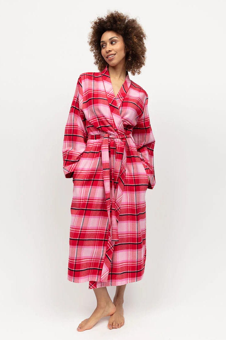 Cyberjammies Noelle Check Soft Brushed Dressing Gown - Red