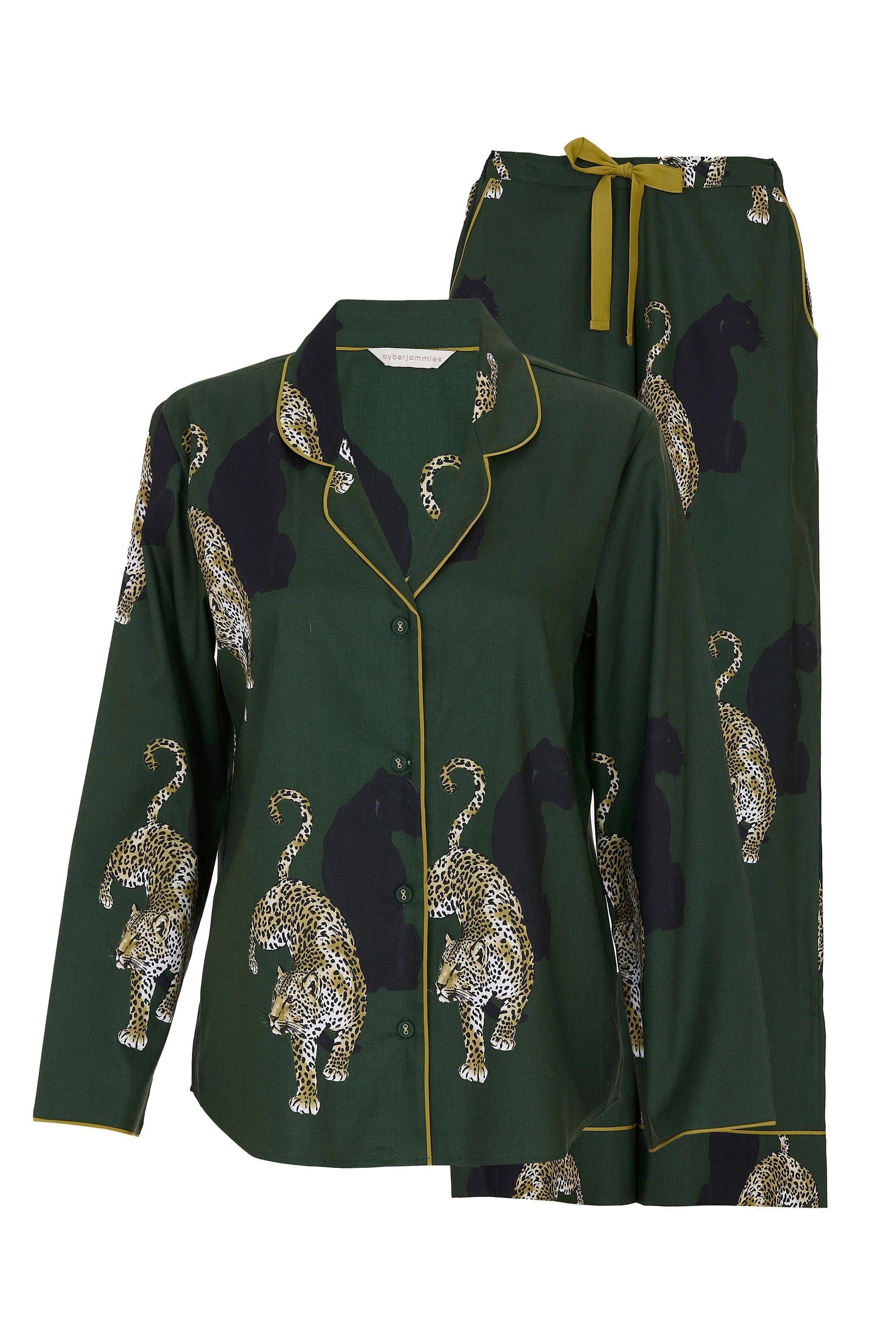 Cyberjammies Olive Leopard Print Wide Leg Pyjama Set - Olive