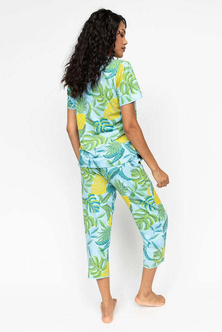 Cyberjammies Paige Pineapple Jersey Cropped Pyjama Set - Blue