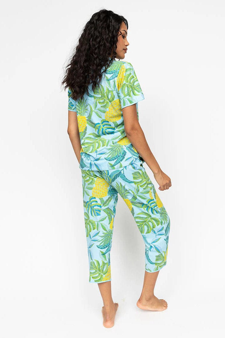 Cyberjammies Paige Pineapple Jersey Cropped Pyjama Set - Blue