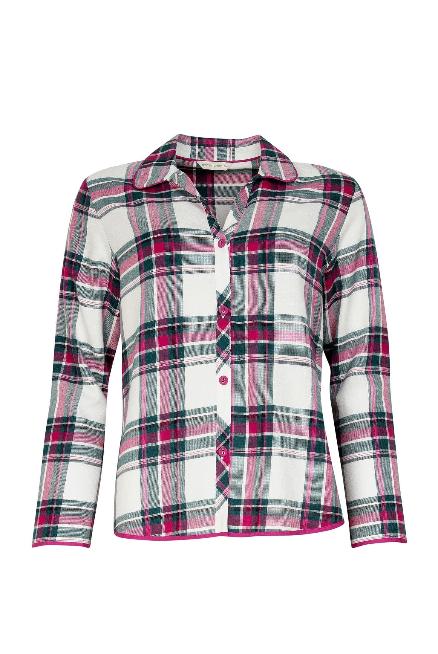 Cyberjammies Penny Check Brushed Cotton Pyjama Top - Emerald/Fuchsia