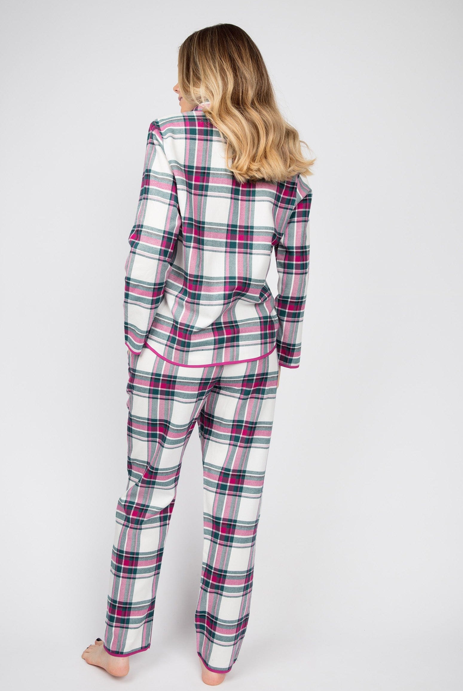 Cyberjammies Penny Check Brushed Cotton Pyjama Top - Emerald/Fuchsia