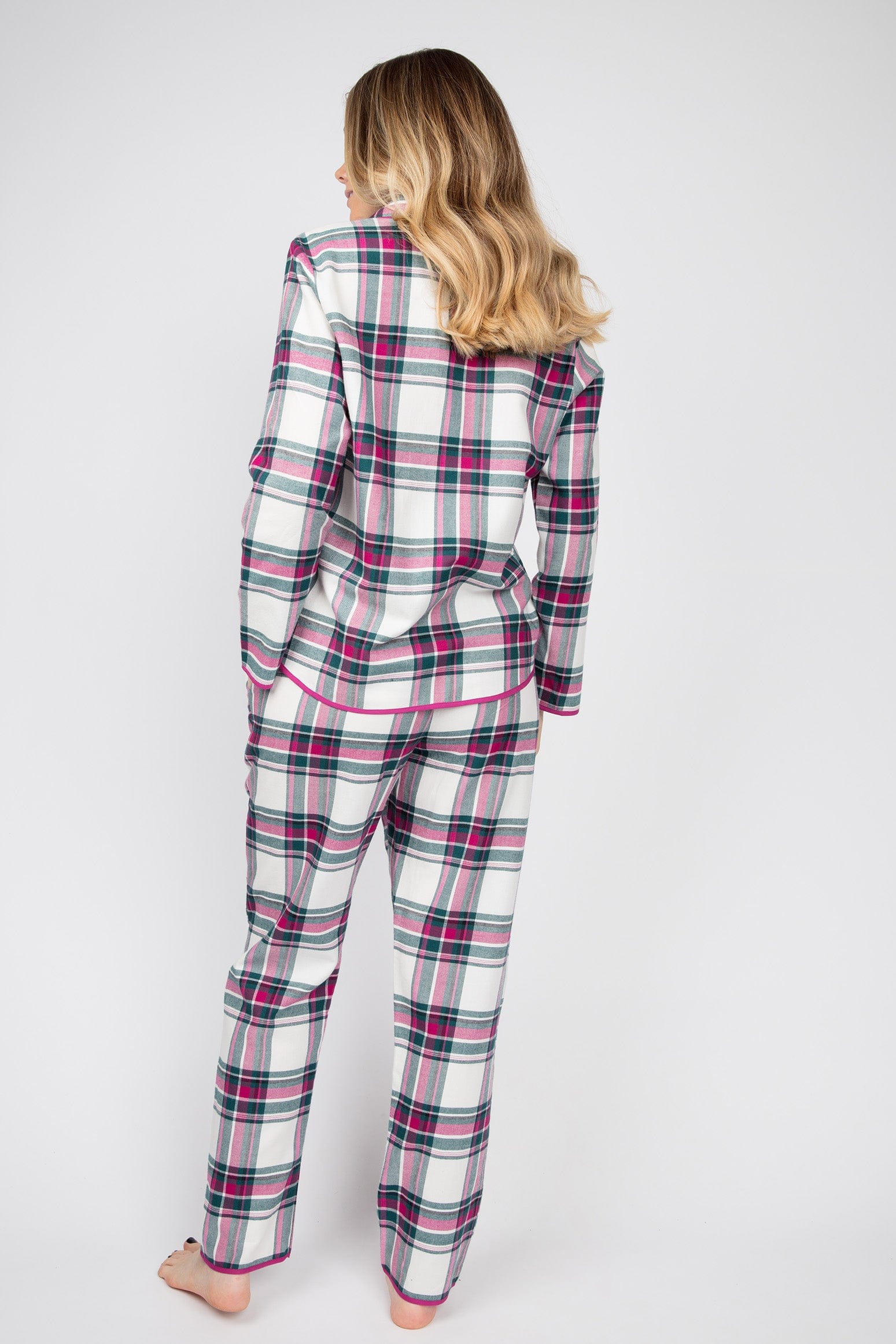 Cyberjammies Penny Check Brushed Cotton Pyjama Top - Emerald/Fuchsia