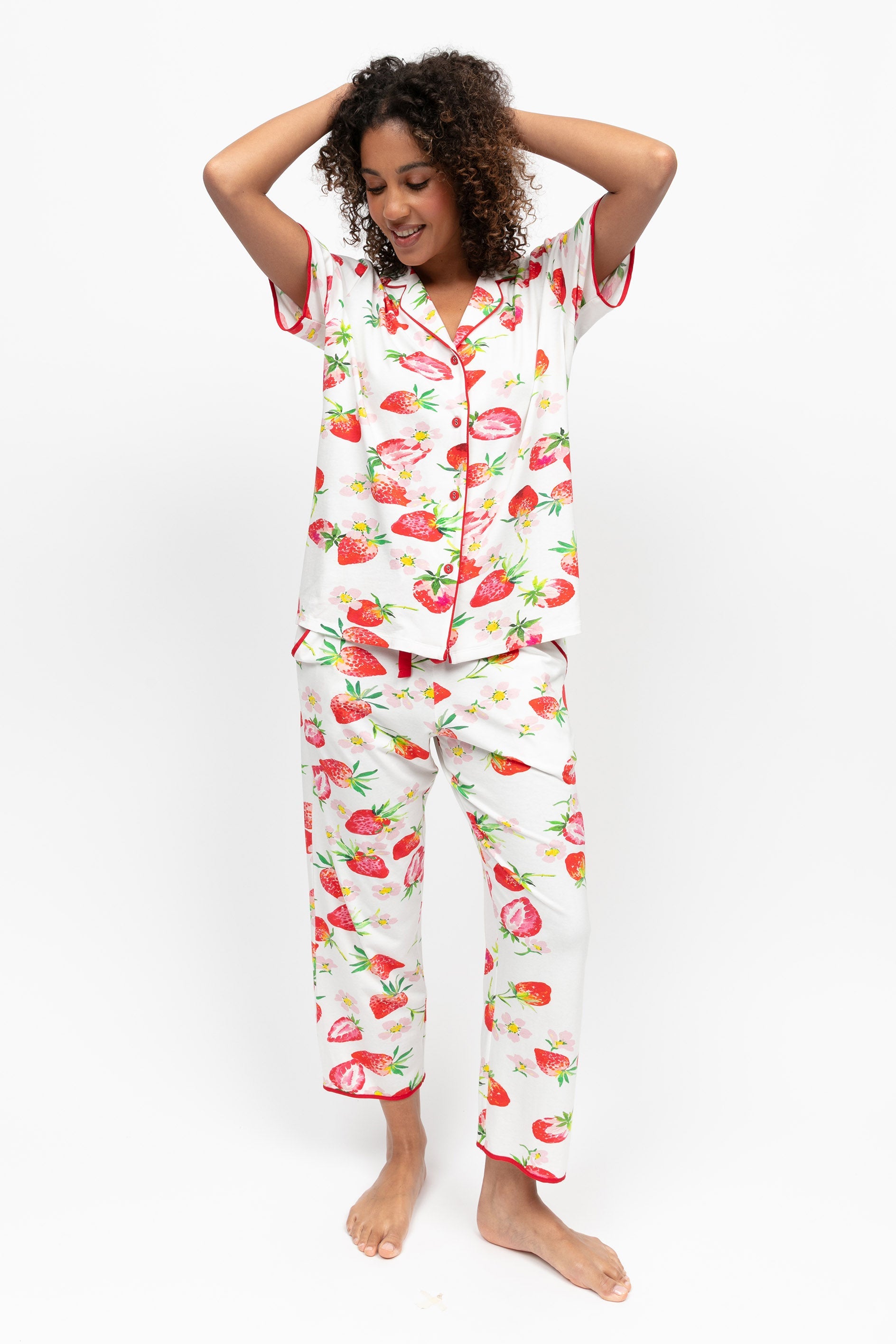 Cyberjammies Pippa Strawberry Cropped Jersey Pyjama Set - Red