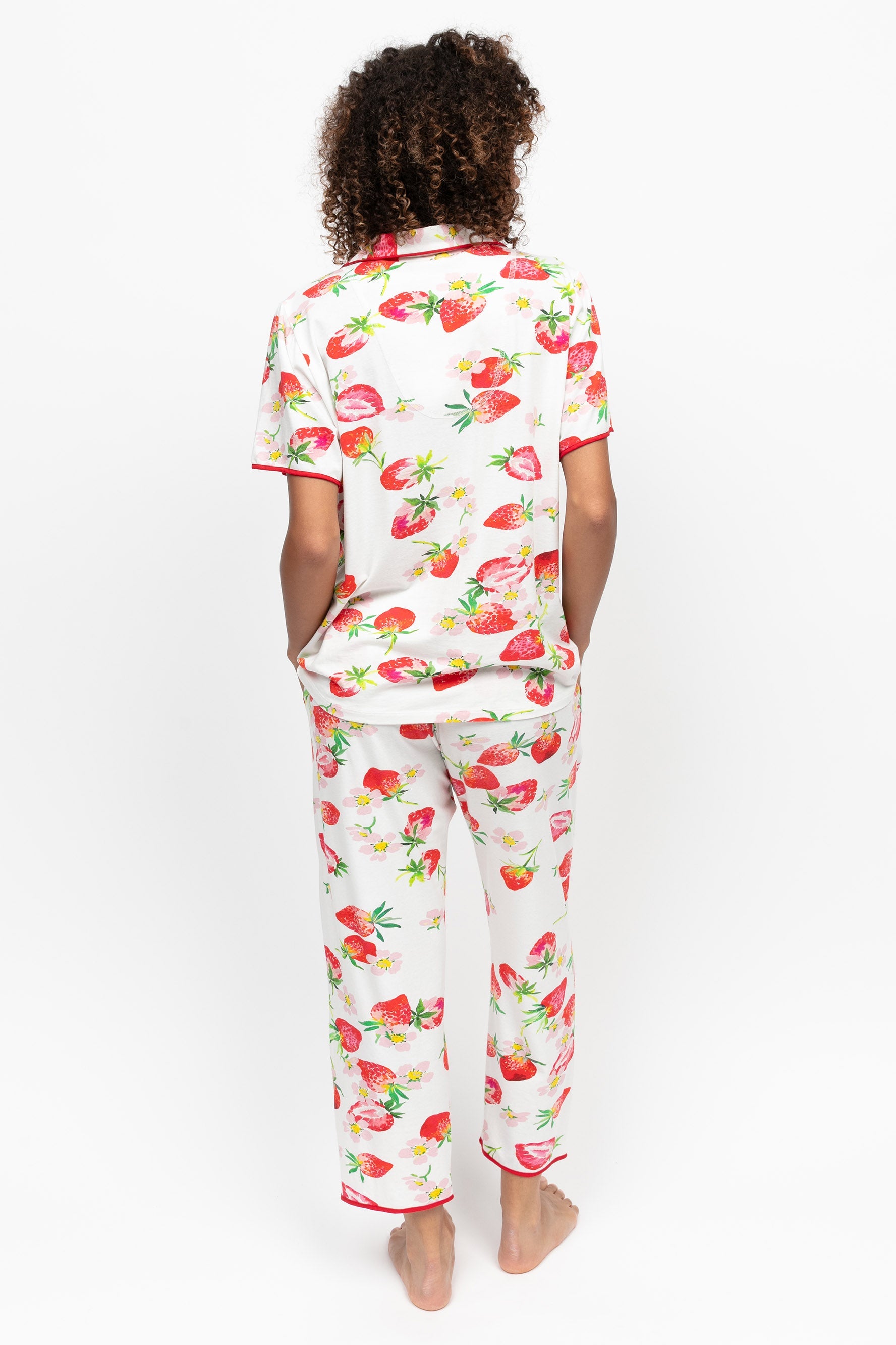 Cyberjammies Pippa Strawberry Cropped Jersey Pyjama Set - Red