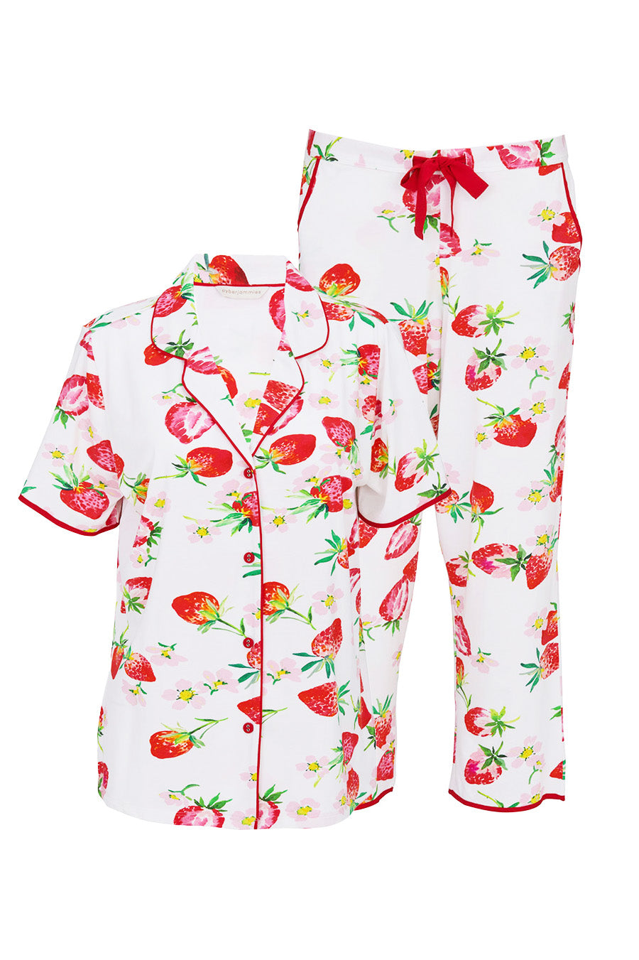 Cyberjammies Pippa Strawberry Cropped Jersey Pyjama Set - Red