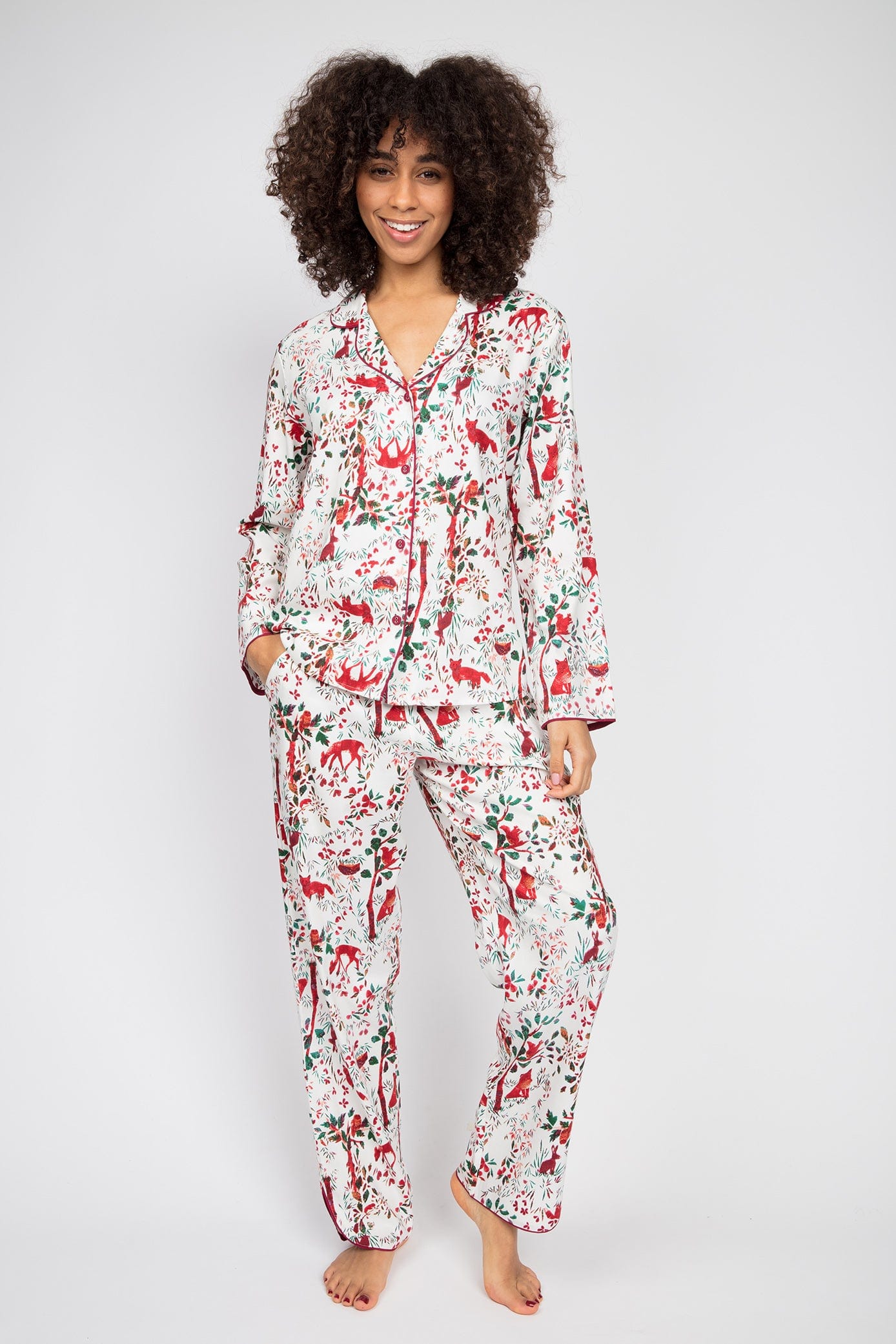 Cyberjammies Robyn Forest Print Pyjama Top - White/Red