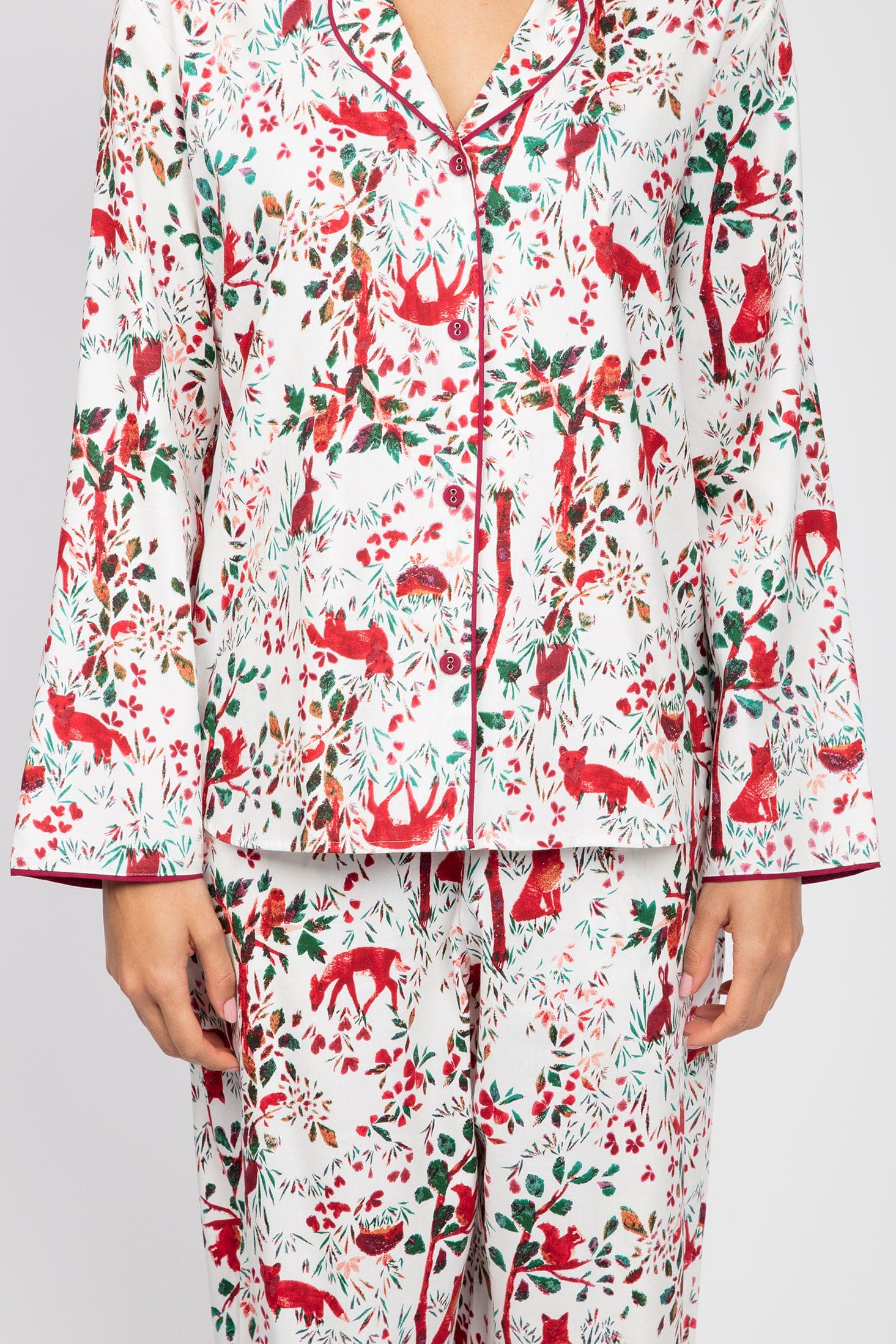 Cyberjammies Robyn Forest Print Pyjama Top - White/Red