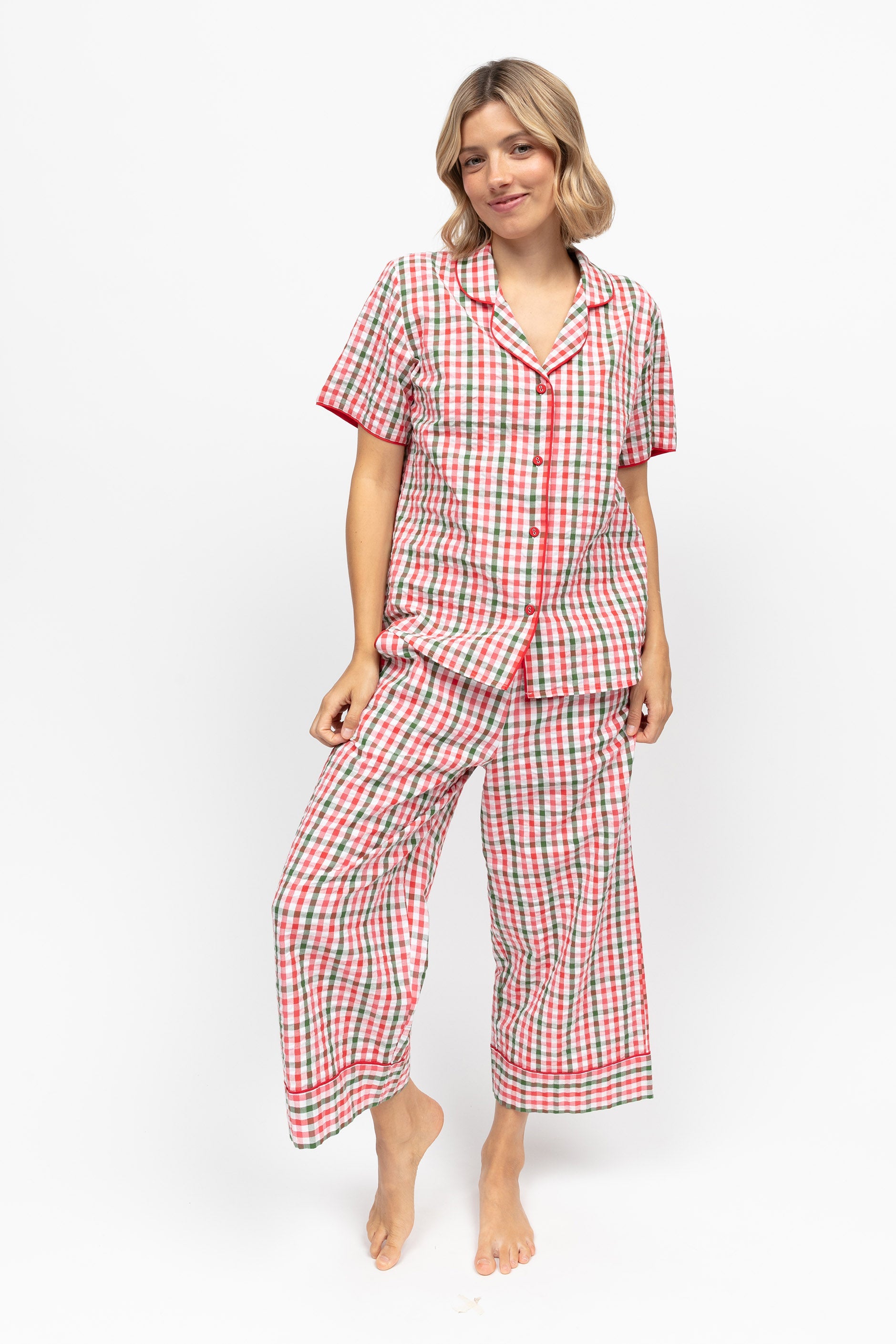 Cyberjammies Tara Seersucker Cropped Pyjama Set - Red