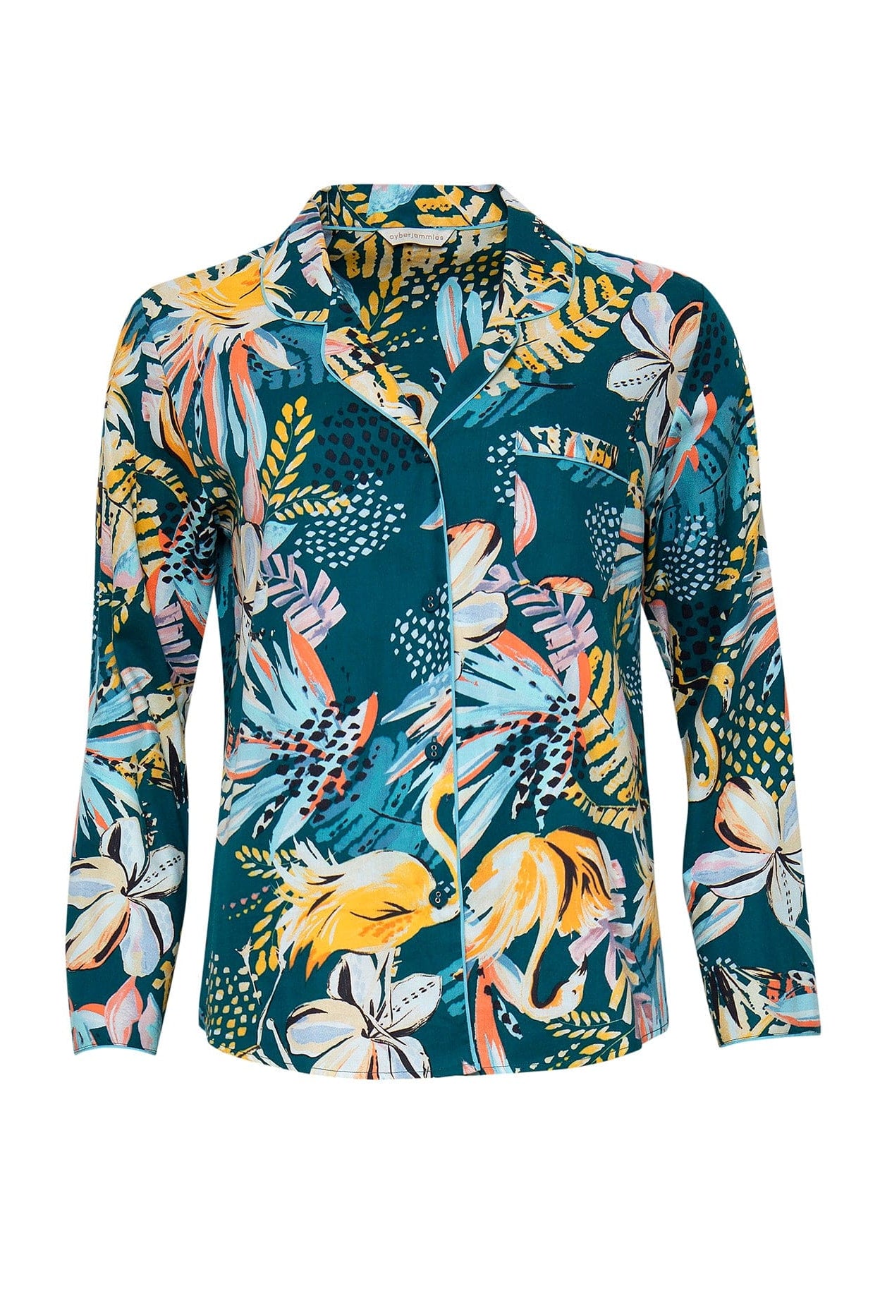 Cyberjammies Valerie Swan Print Pyjama Top - Teal/Multi