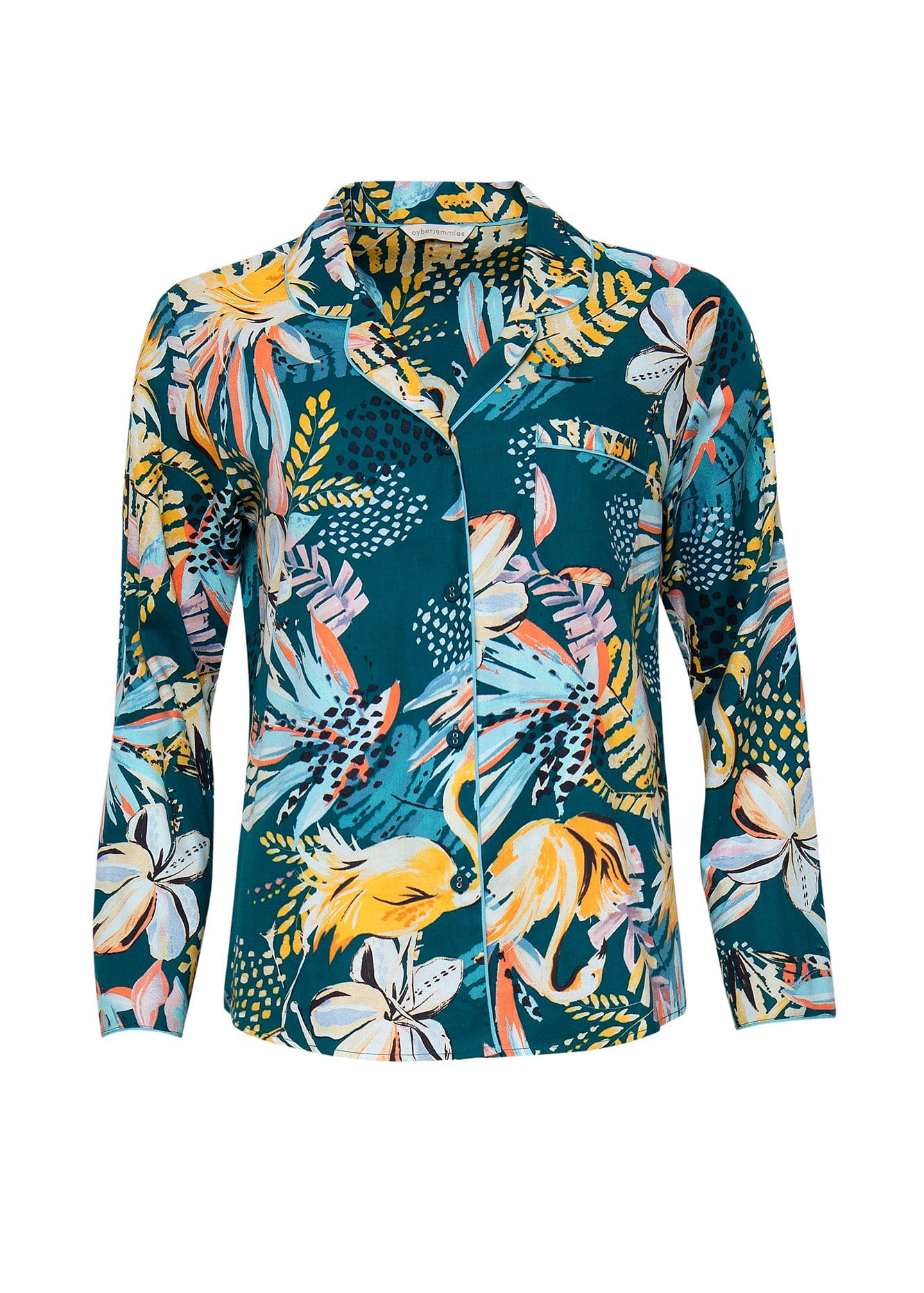 Cyberjammies Valerie Swan Print Pyjama Top - Teal/Multi