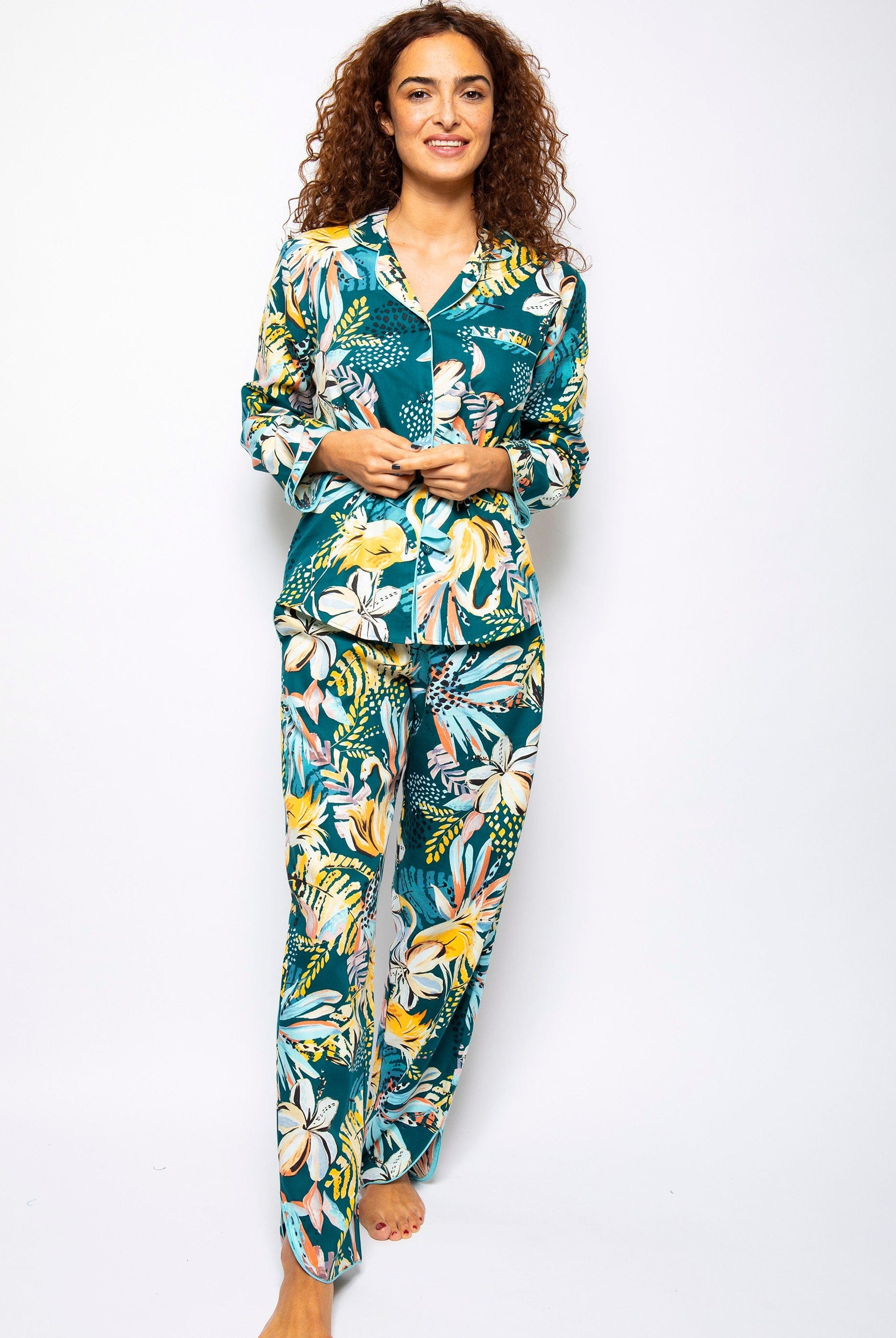 Cyberjammies Valerie Swan Print Pyjama Top - Teal/Multi
