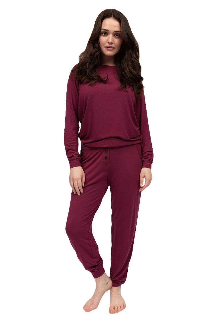 Cyberjammies Yasmin Slouch Jersey Pyjama Set - Ox Blood