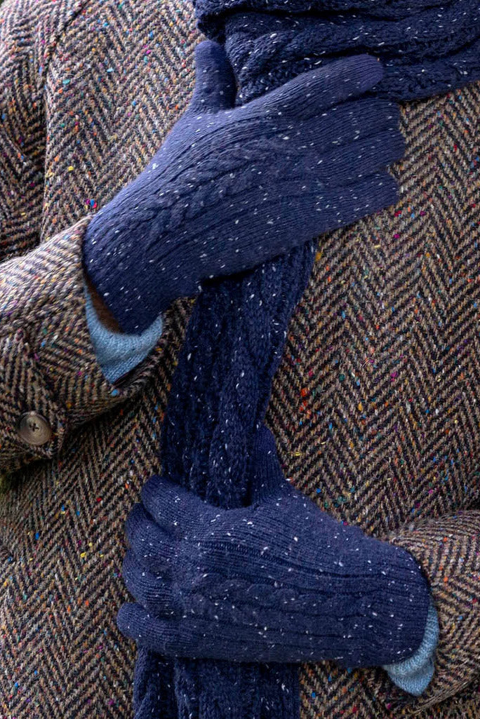 Dents Cable Knit Marl Touchscreen Gloves - Navy 5-4584_NAVY_OS