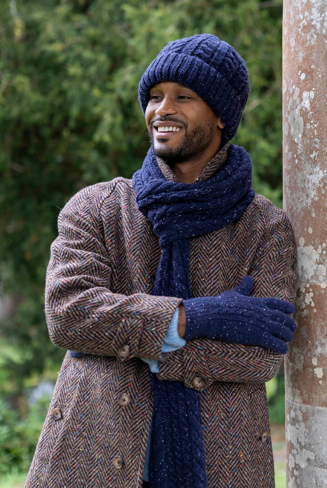 Dents Cable Knit Marl Touchscreen Gloves - Navy 5-4584_NAVY_OS