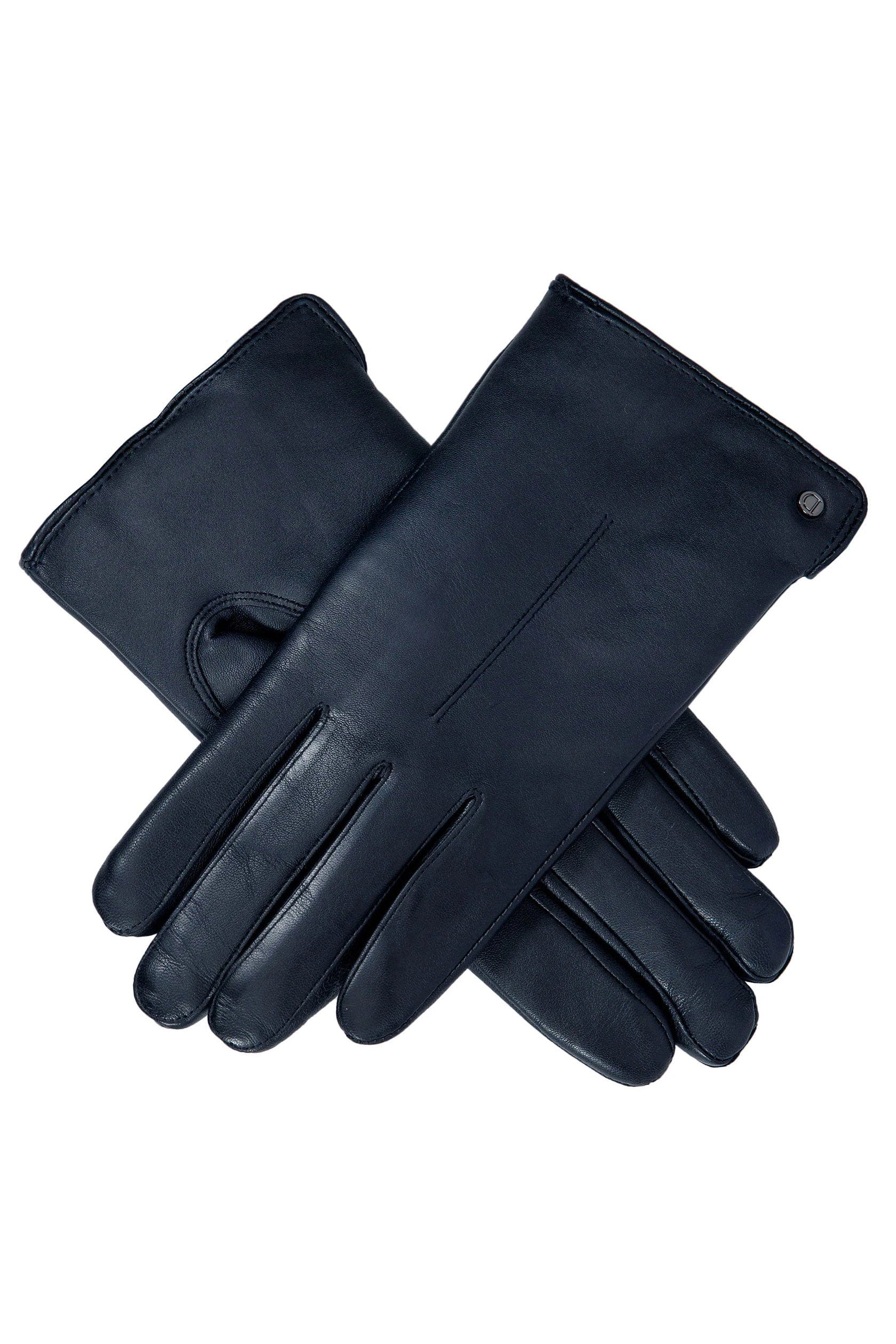 Dents Faux Fur-Lined Touchscreen Leather Gloves - Navy