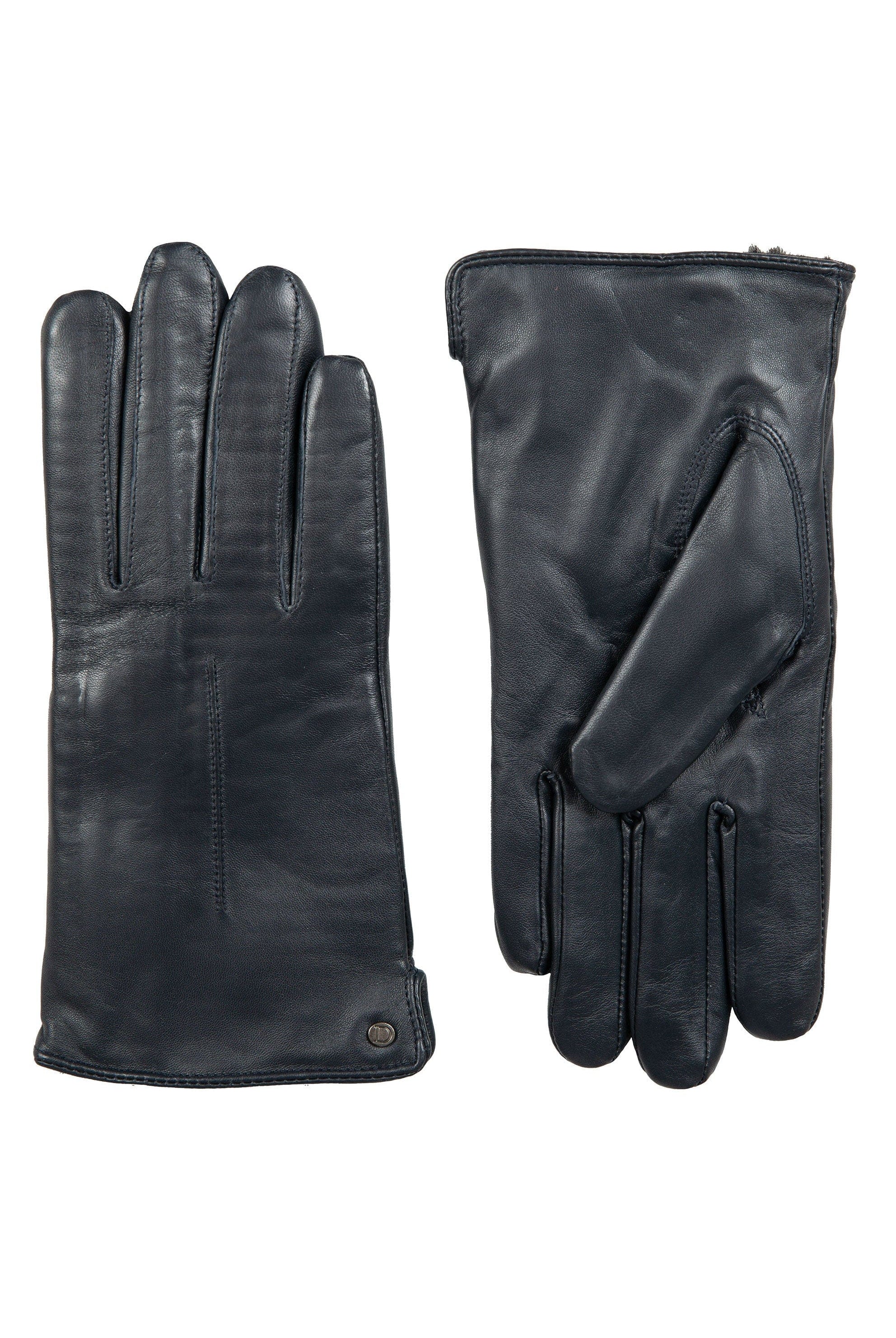 Dents Faux Fur-Lined Touchscreen Leather Gloves - Navy