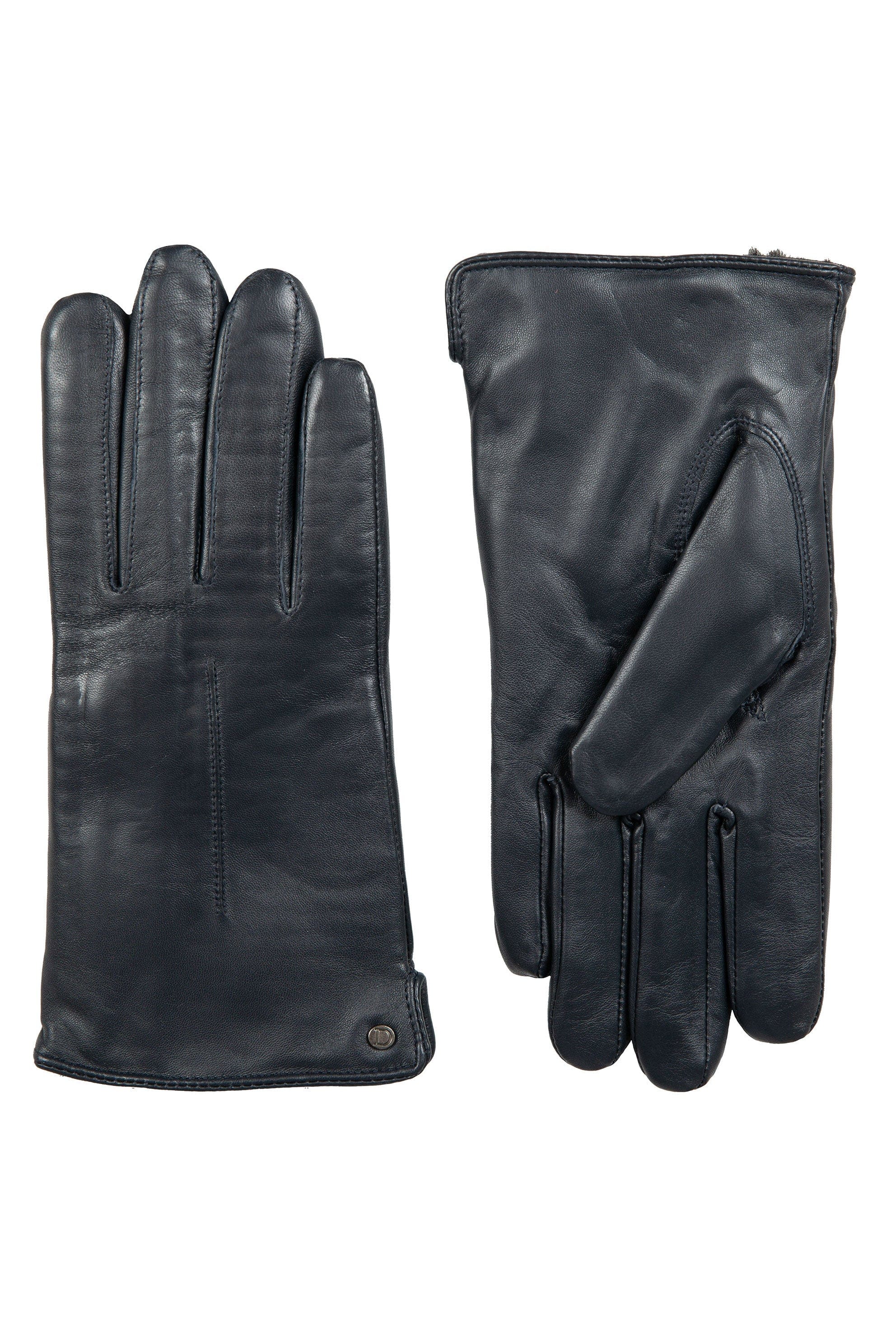 Dents Faux Fur-Lined Touchscreen Leather Gloves - Navy