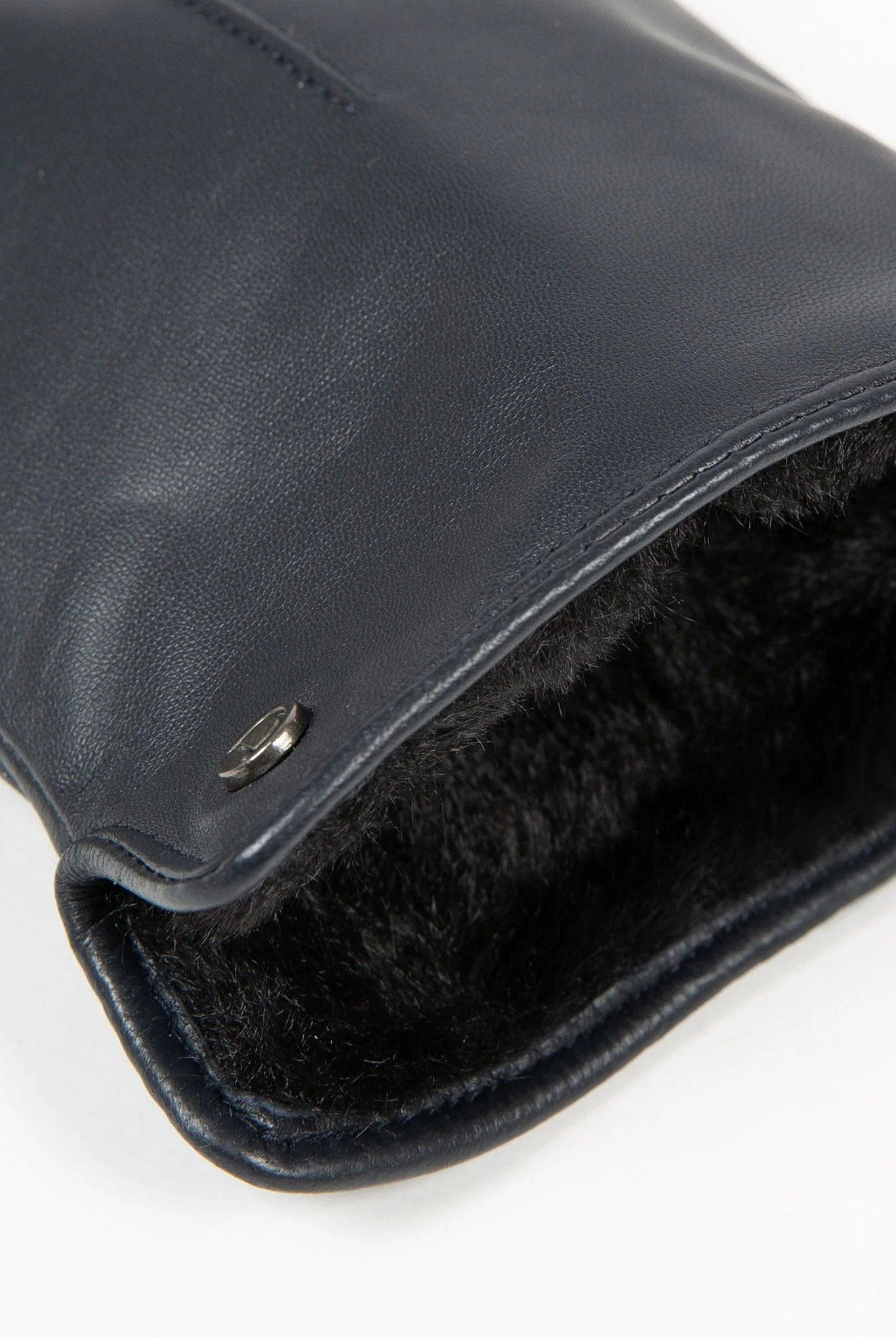 Dents Faux Fur-Lined Touchscreen Leather Gloves - Navy