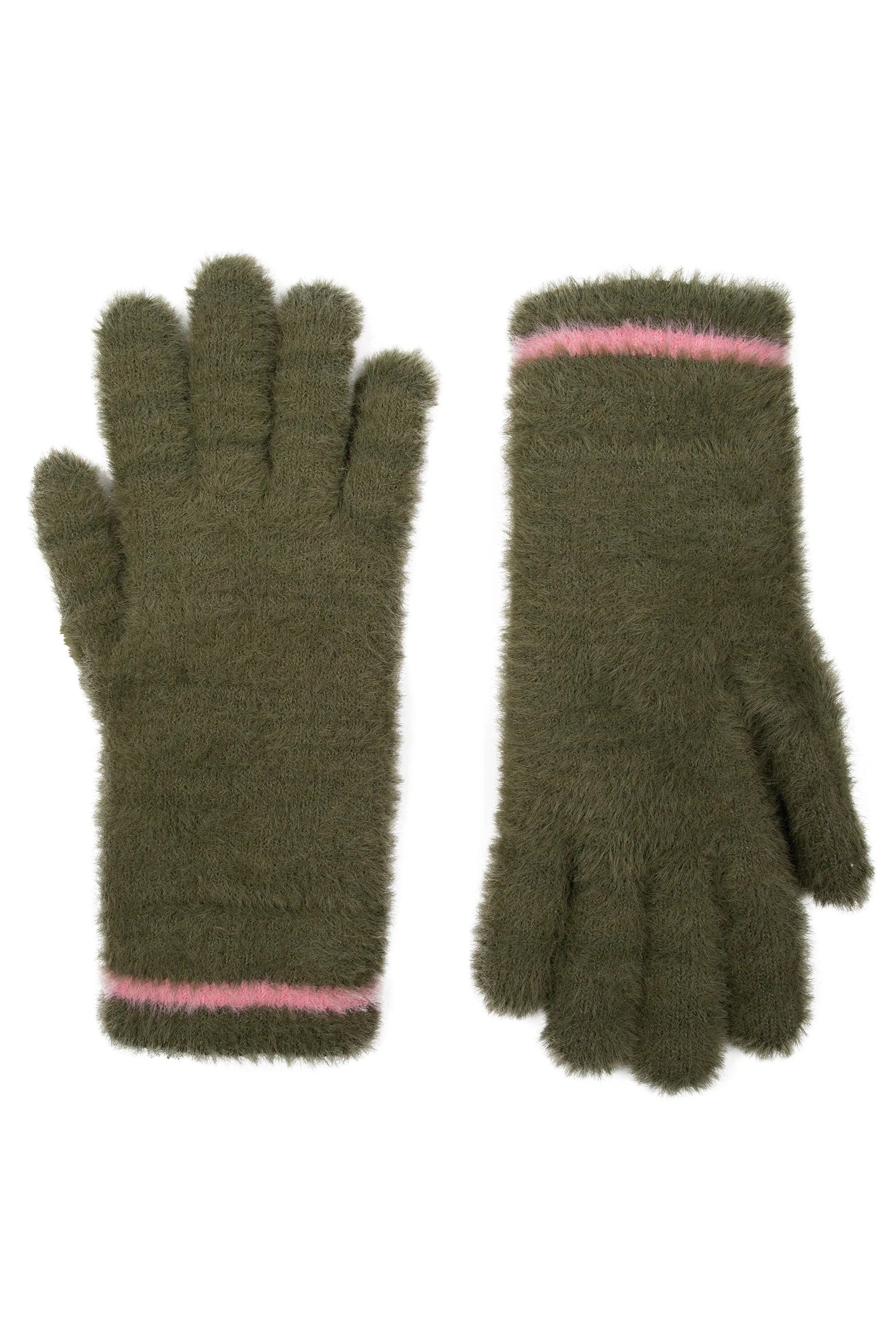 Dents Feather Yarn Supersoft Gloves - Olive/Pink 6-3293_OLIVE/PINK_OS