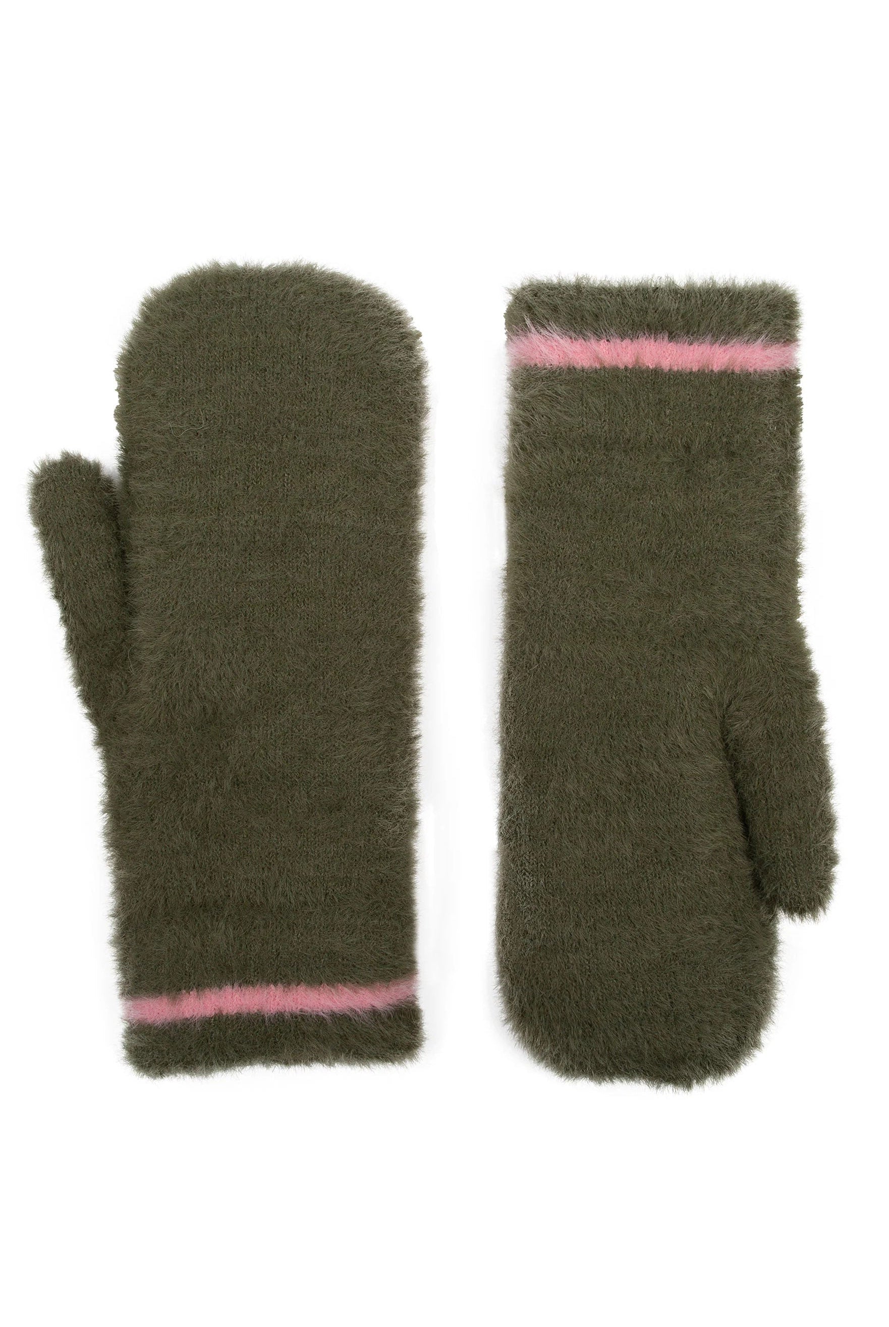 Dents Feather Yarn Supersoft Mittens - Olive/Pink 6-3294_OLIVE/PINK_OS